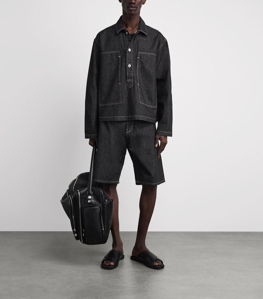 Studio Nicholson Mens Denim Pullover Shirt Black / White Weft Image 2