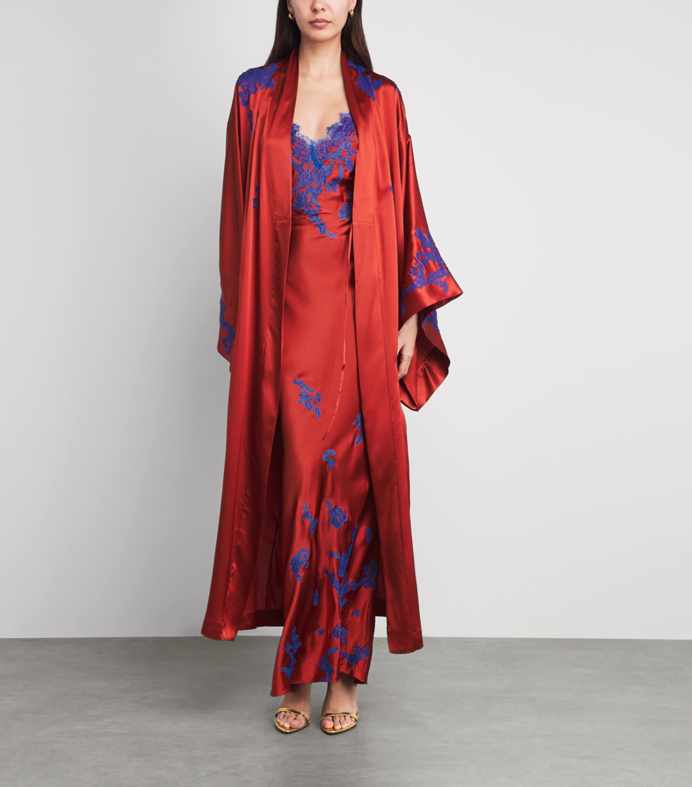 TORLOWEI Womens Silk Tokoni Long Robe Spice/blue Image 2