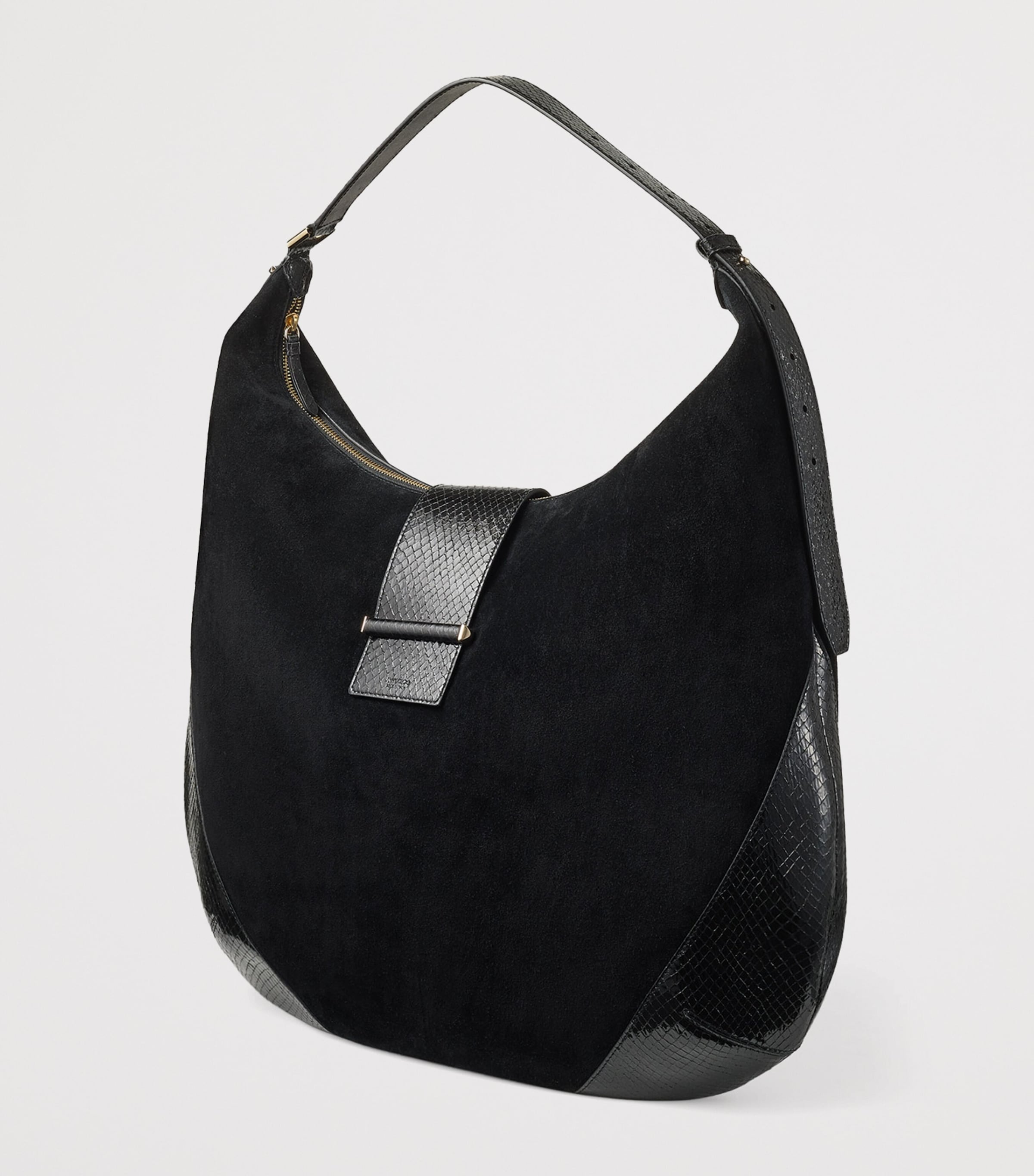 Bar Large Suede Shoulder Bag BLACK/BLACK/SHINY GO Image 3