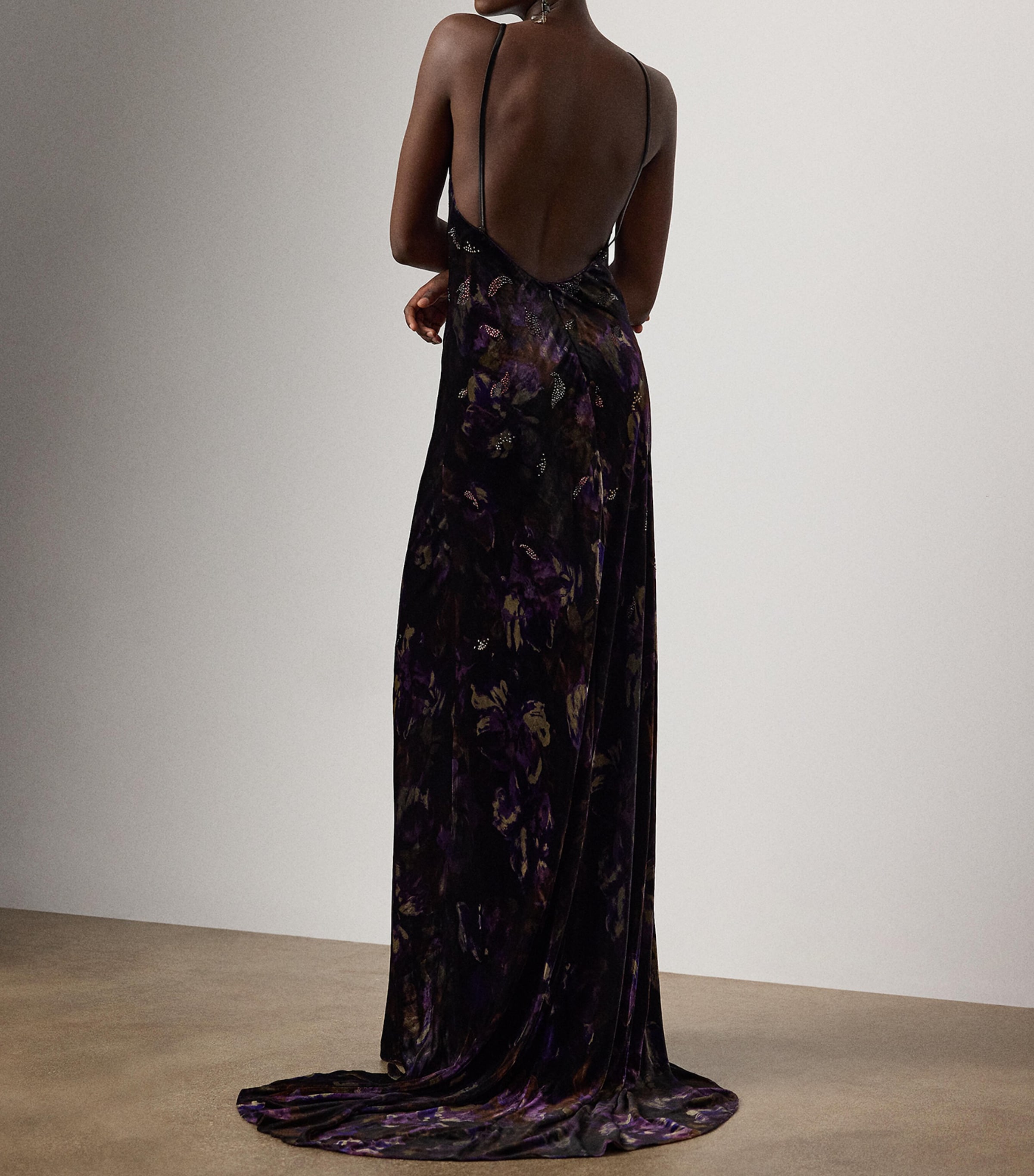 Velvet Embellished Floral Evening Dress BLACK/AUBERGINE Image 3