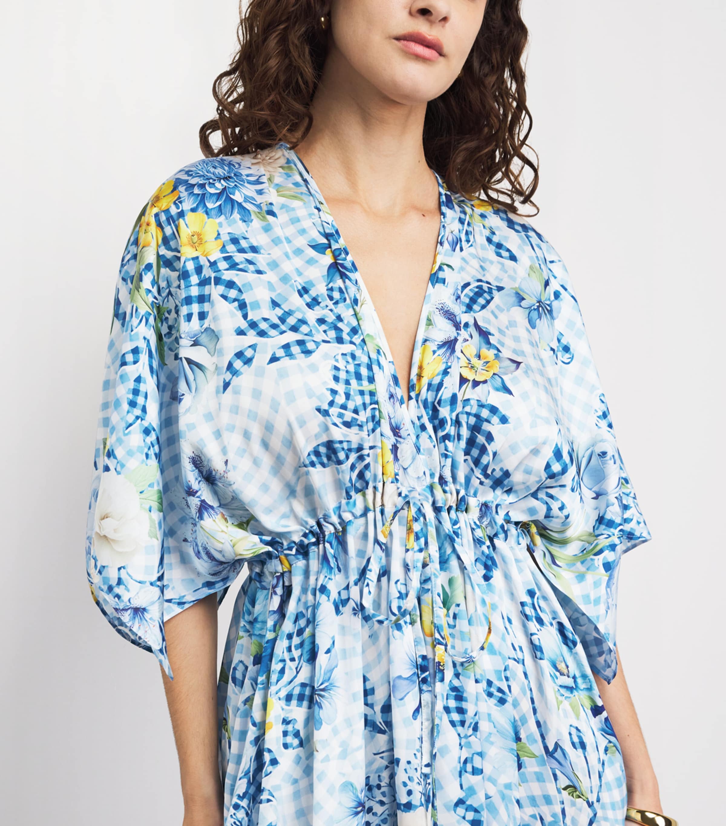 Mary Katrantzou Womens Satin Fleur de Vichy Taormina Kaftan Dress Fleur Blubry Aop Image 3