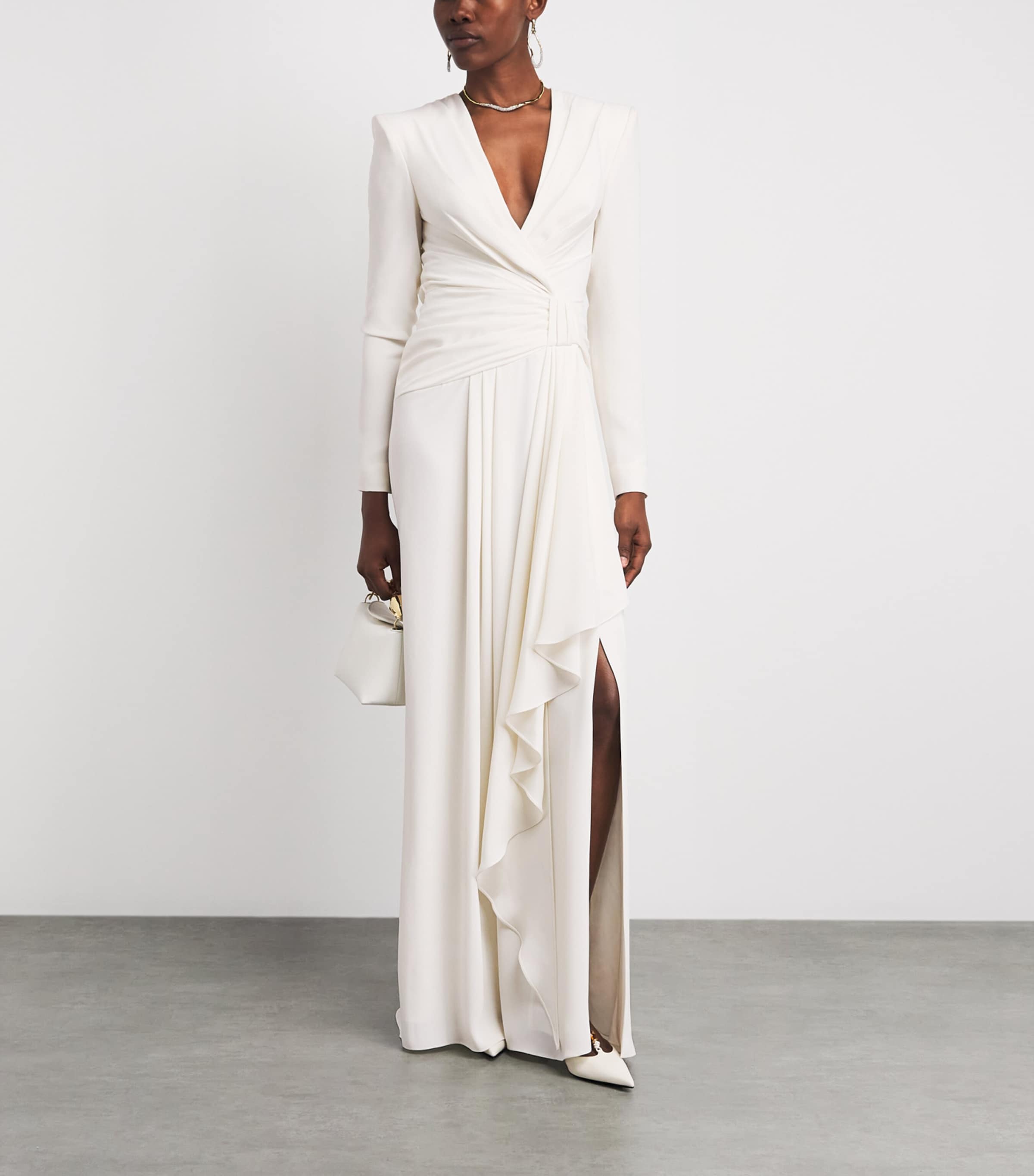 Zuhair Murad Womens Cady Draped Gown Wht Alyssium Image 2