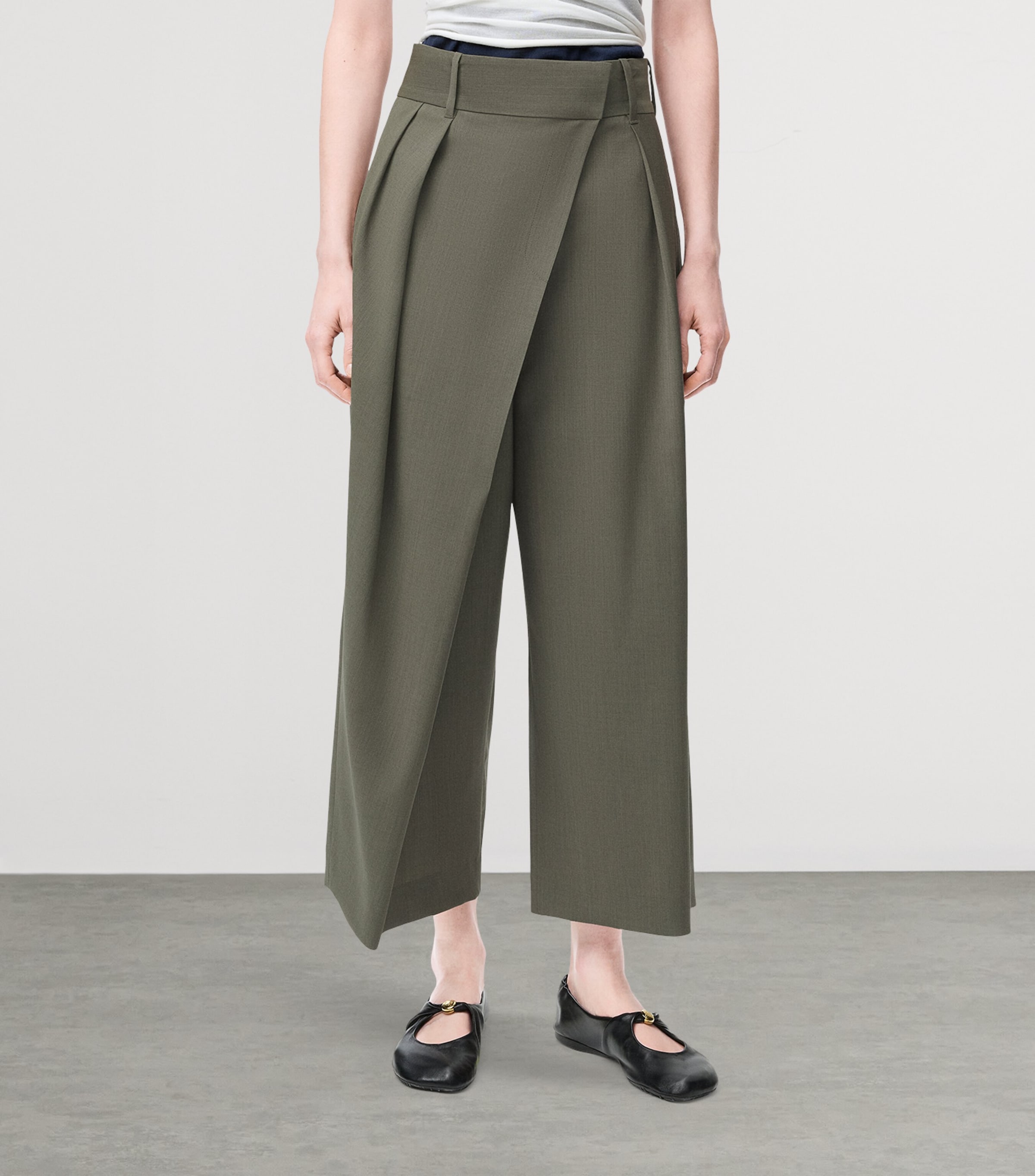 Wool Cropped Wrap Trousers KHAKI GREEN Image 3