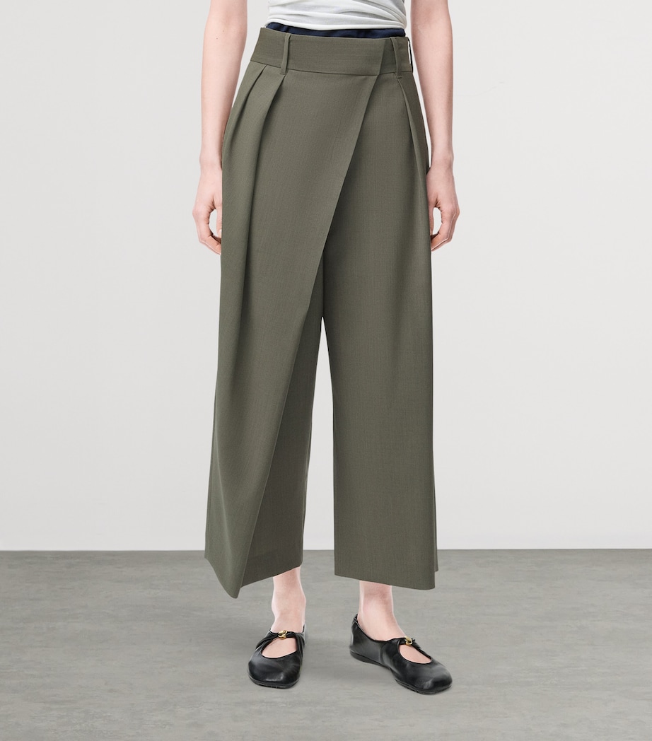Wool Cropped Wrap Trousers KHAKI GREEN Image 3