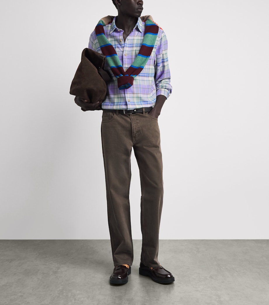 Polo Ralph Lauren Mens Cotton Flannel Check Shirt Lavnder Grn Mlt Image 2