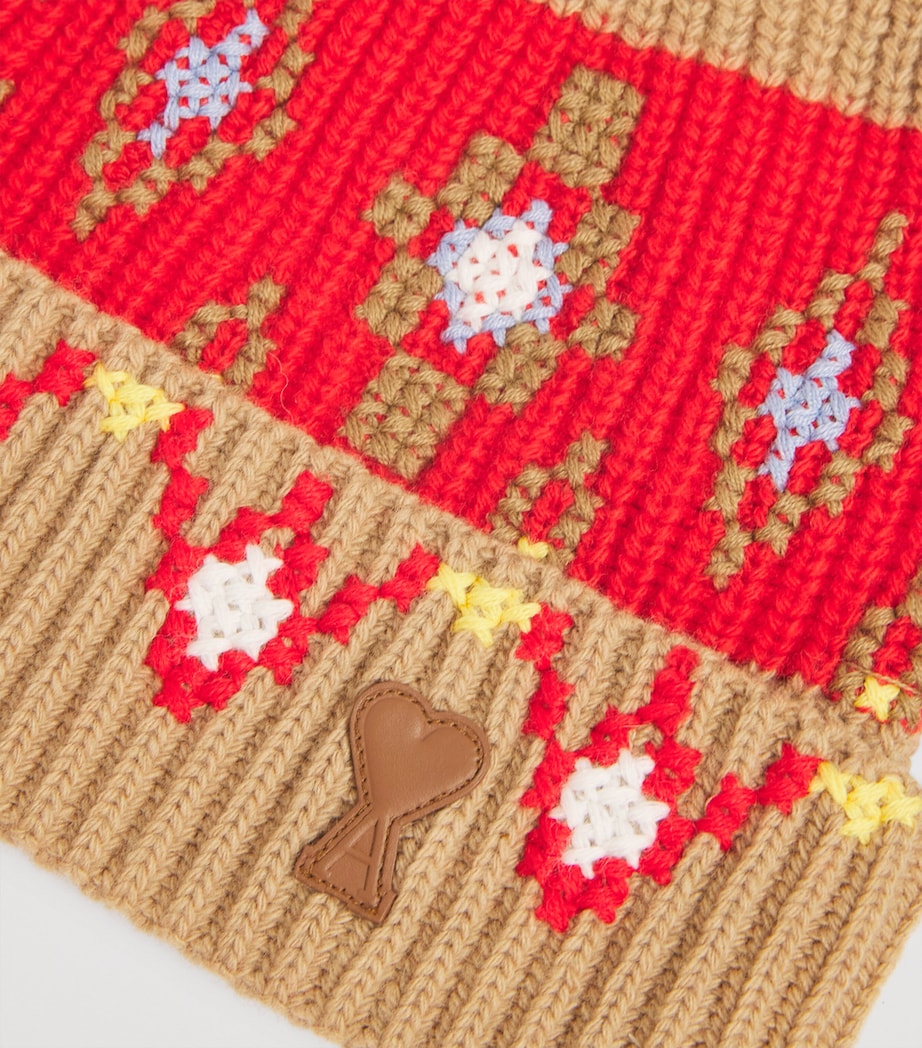 Wool Cross-Stitch Pom-Pom Beanie 2801 - CAMEL Image 3