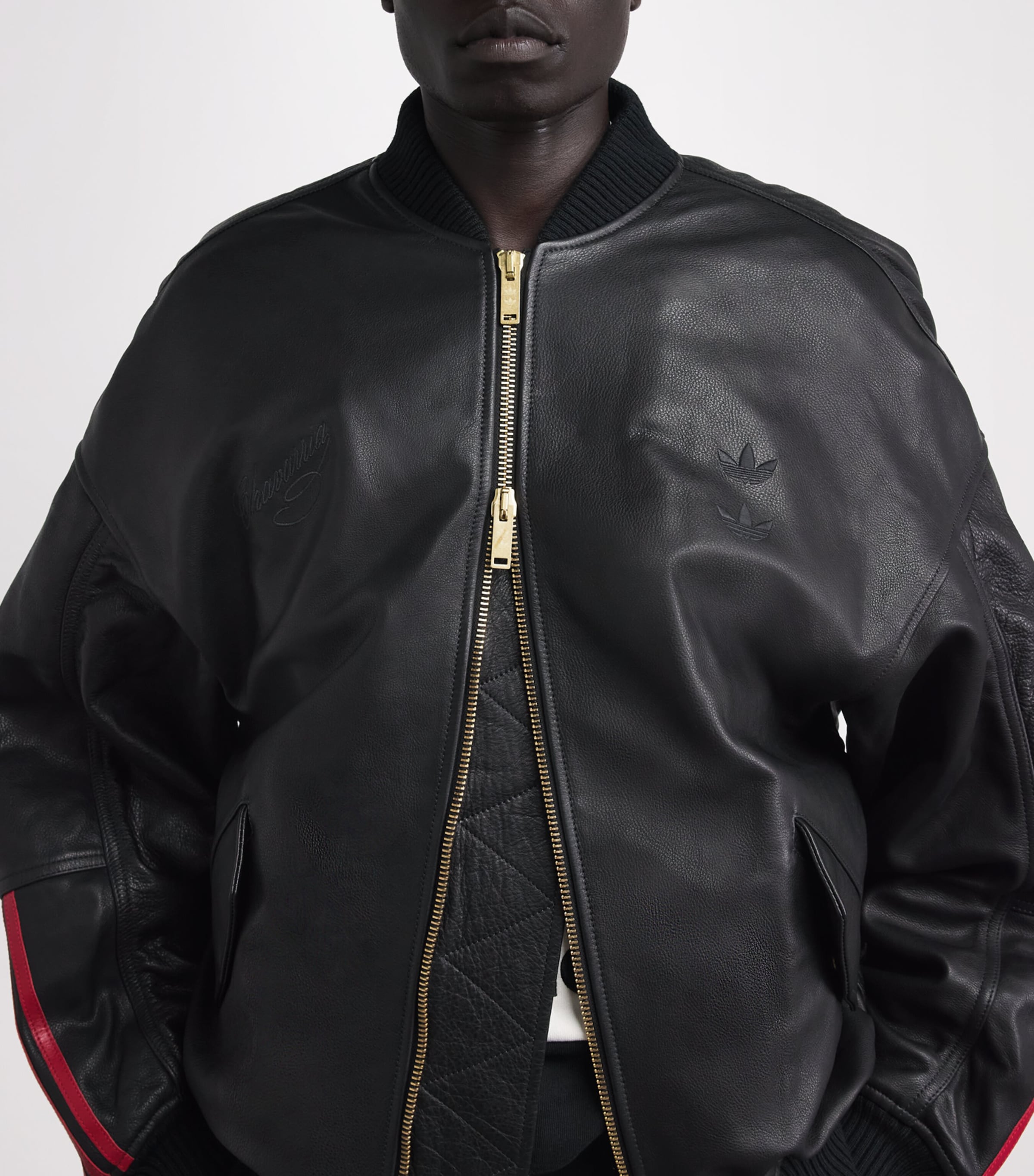 Willy Chavarria Mens x adidas Originals Leather Bomber Jacket Black Image 6