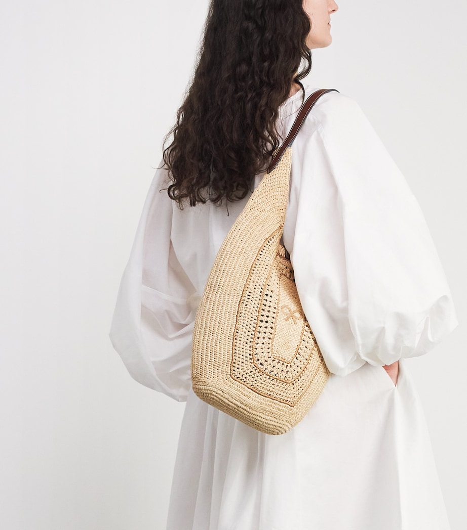 Anya Hindmarch Raffia Leather-Trim Bow Shoulder Bag Natural Raffia Image 4