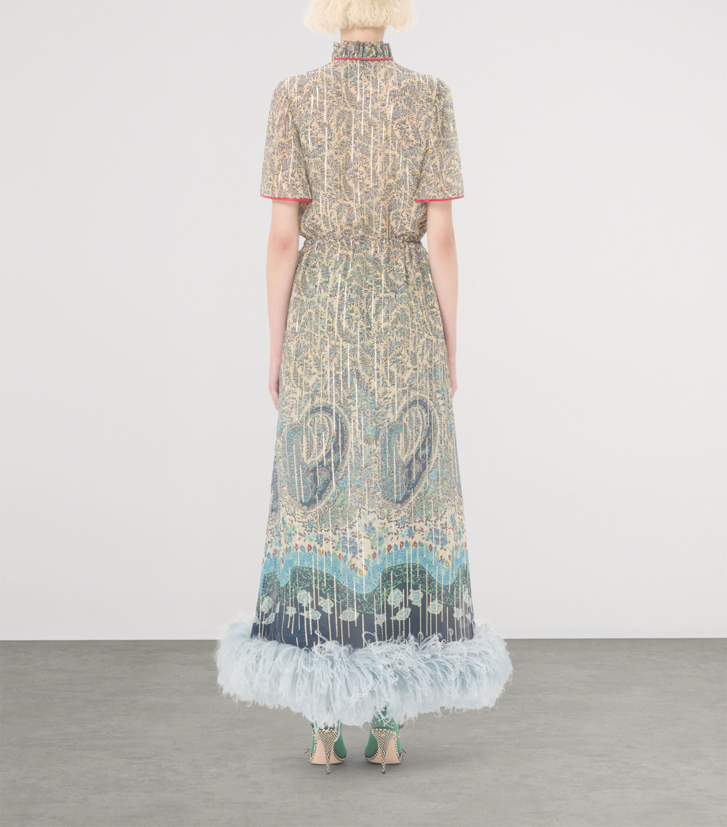 Valentino Womens Silk Feather-Trim Midi Dress Image 4