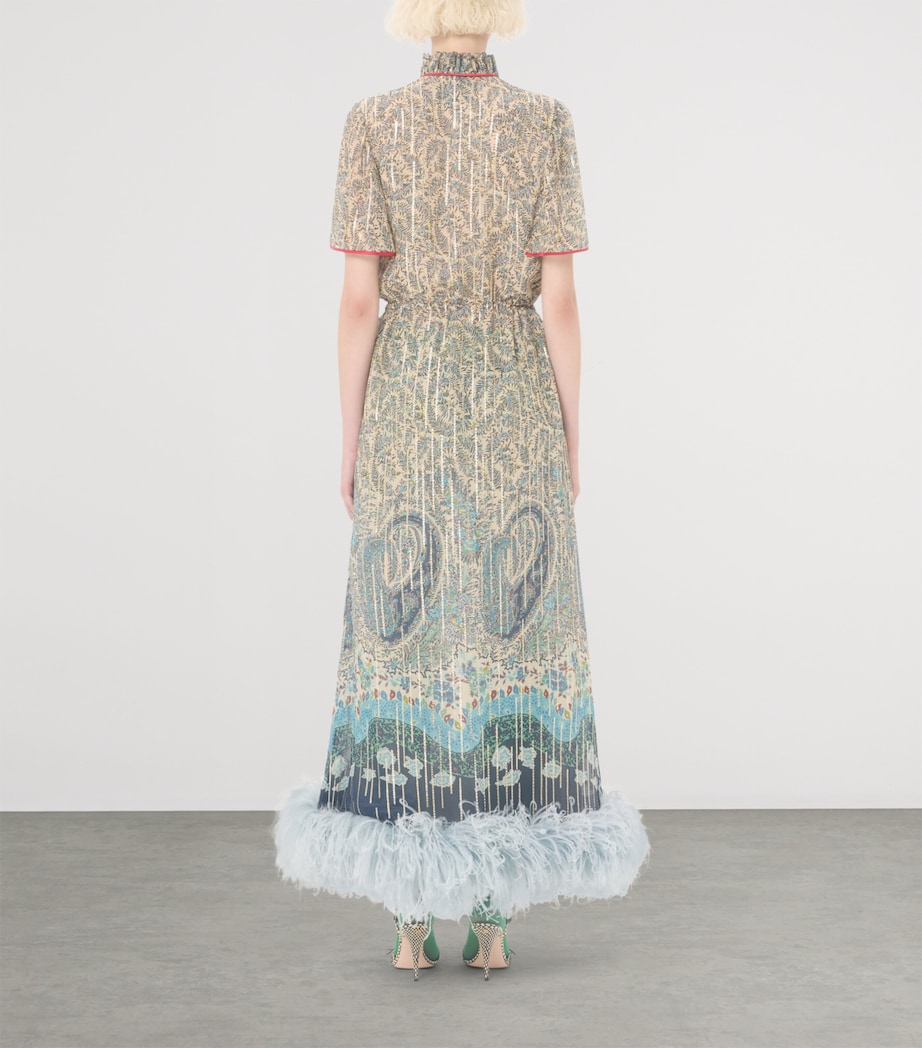 Valentino Womens Silk Feather-Trim Midi Dress Image 4