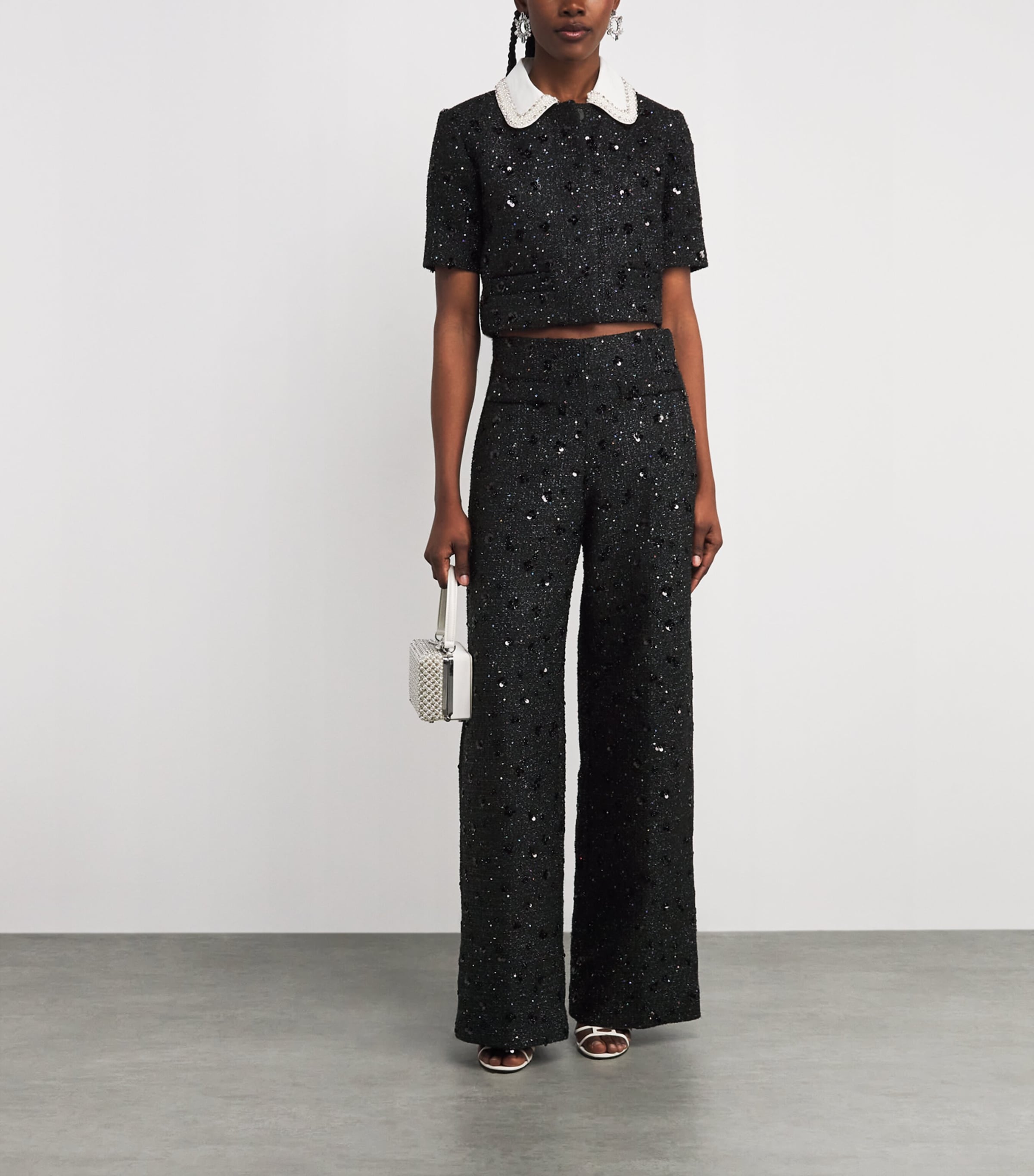 Embellished Tweed Trousers BLACK Image 2