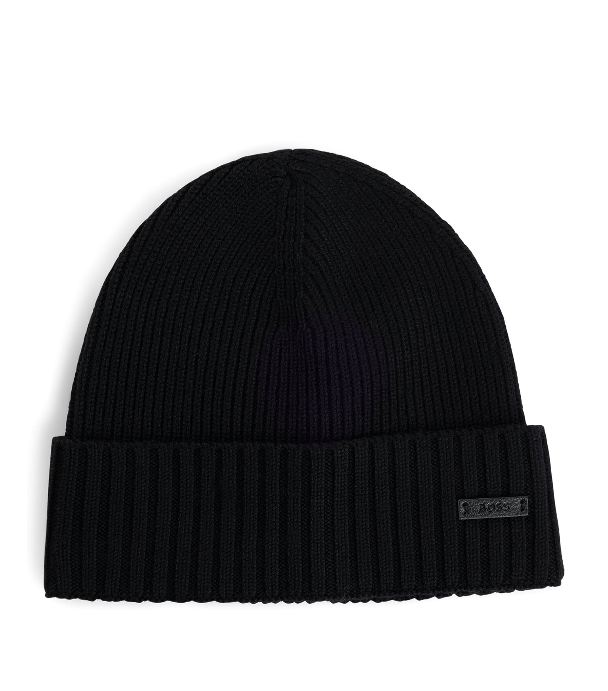 Shop Hugo Boss Virgin Wool Logo-badge Beanie In Black