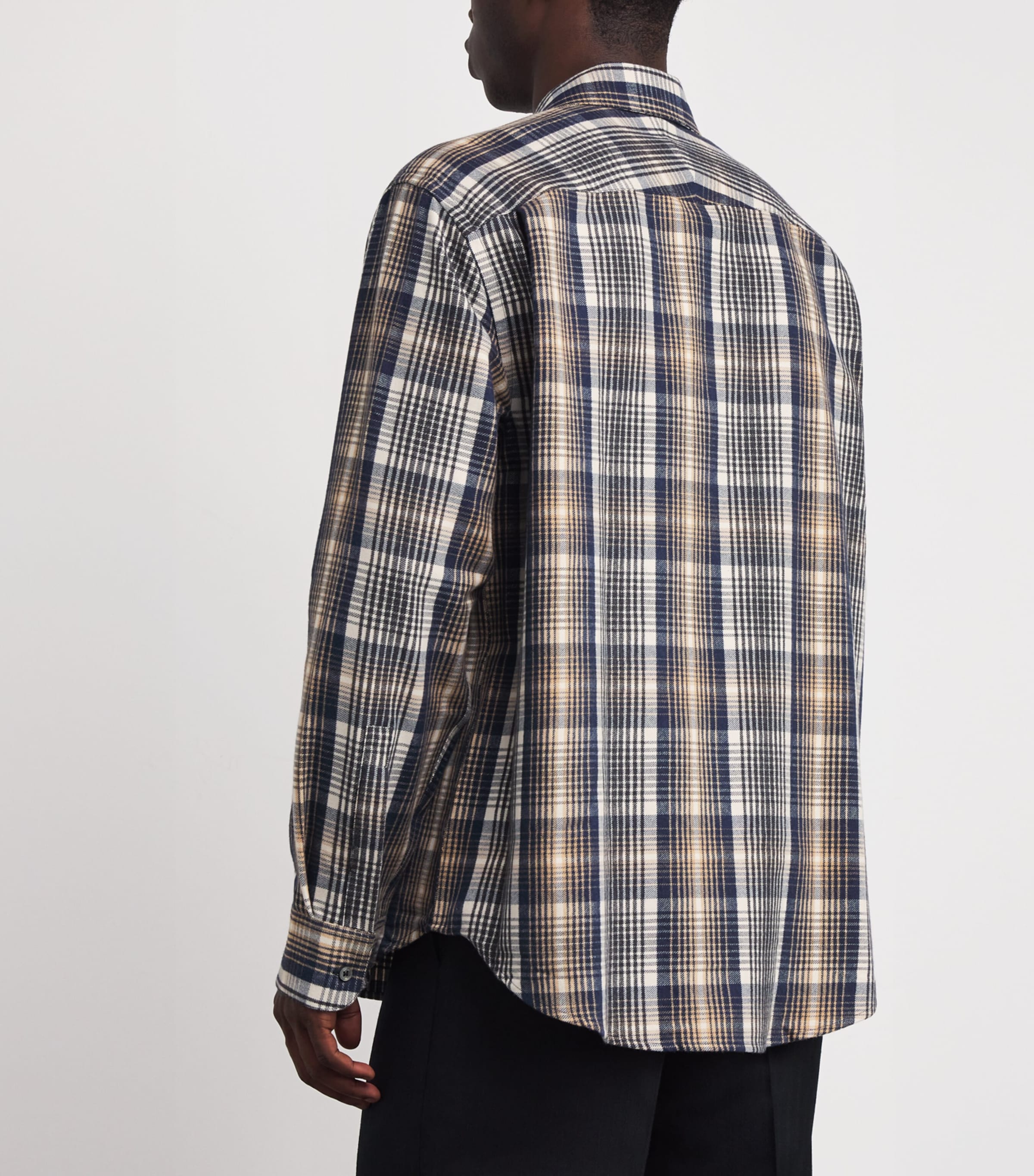 x Aaron Levine Cotton Check View Shirt NAVY / OATMEAL Image 4