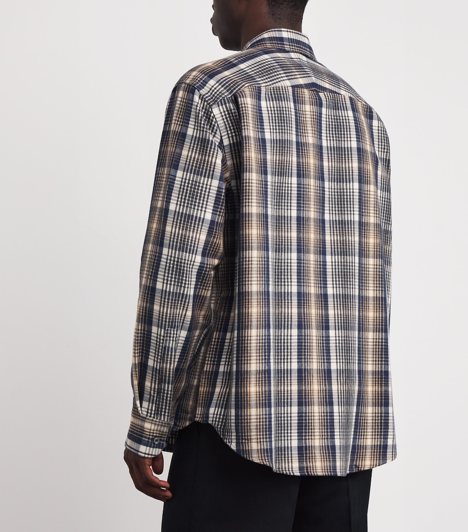 x Aaron Levine Cotton Check View Shirt NAVY / OATMEAL Image 4