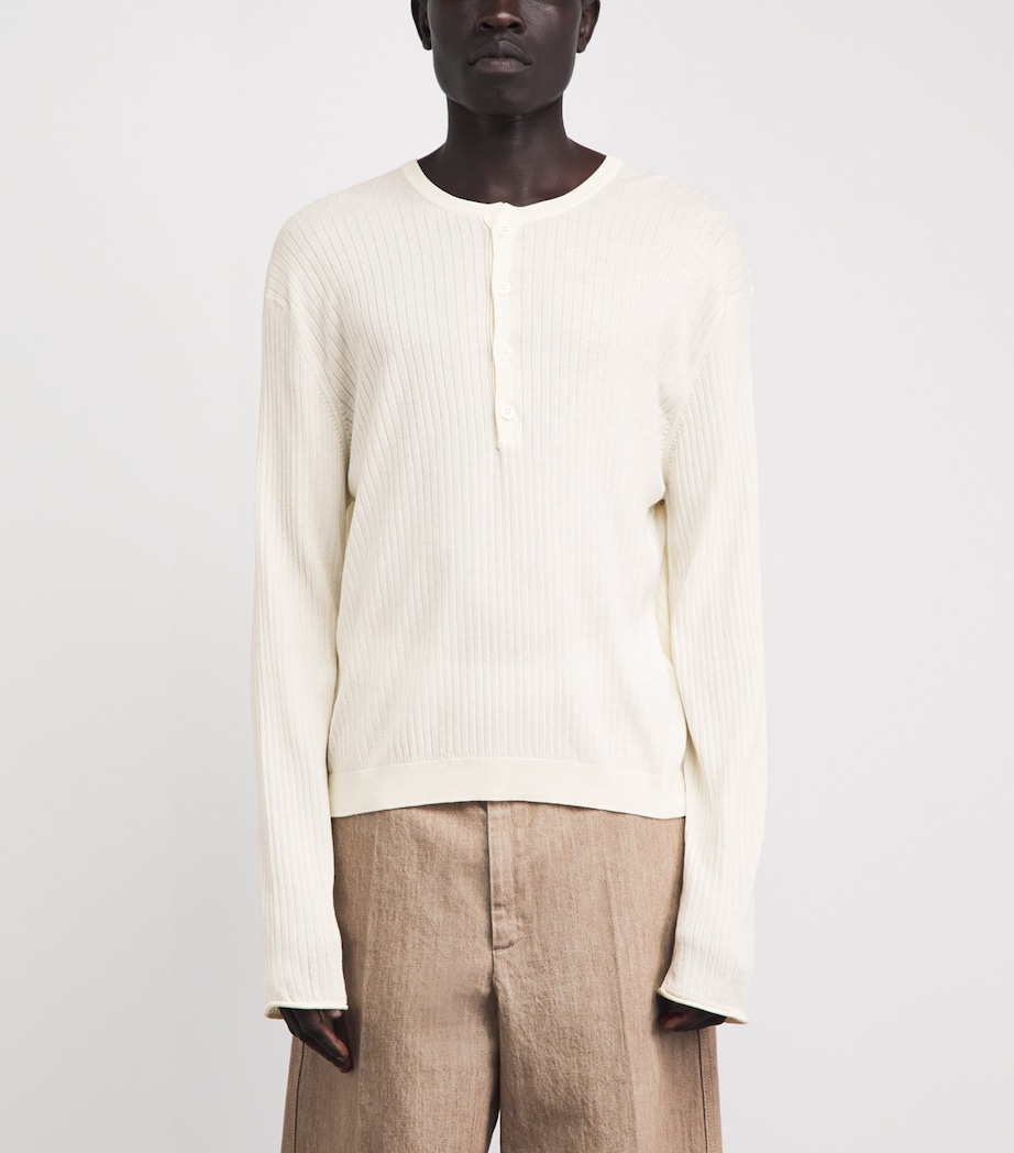 Our Legacy Mens Cotton Ribbed Henley Top Ivory Image 4