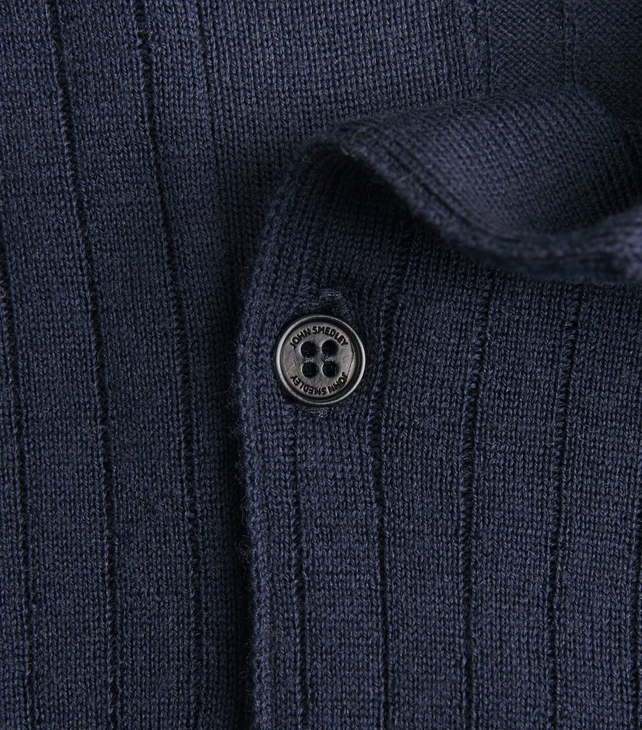 John Smedley Mens Extra Fine Merino Wool Croall Polo Shirt Midnight Image 6