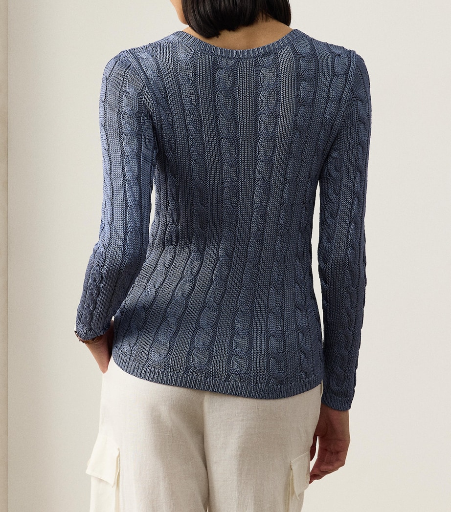 Silk Cable-Knit V-Neck Sweater CORNFLOWER Image 3