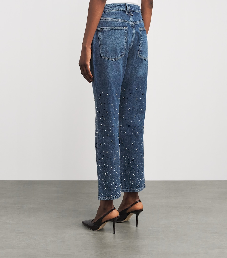 Good American Womens Embellished Good Icon Straight Jeans Image 5