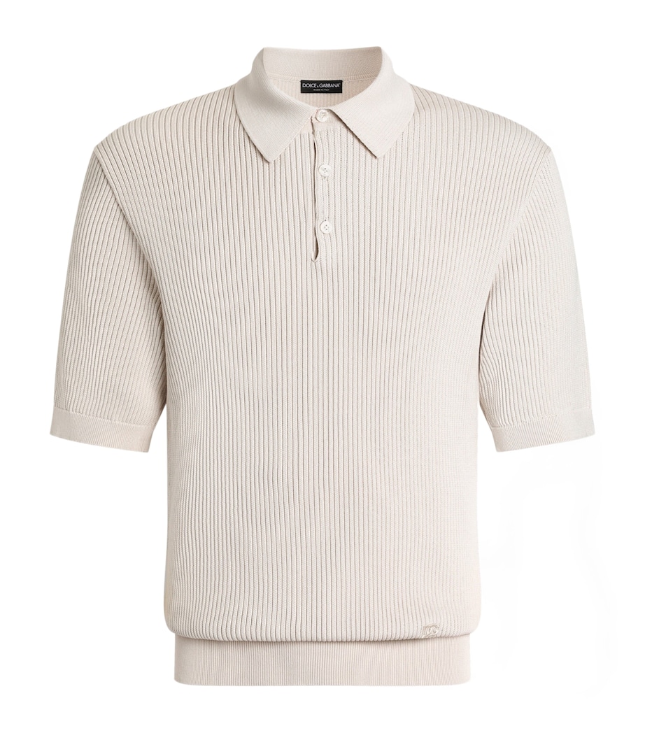 Dolce&Gabbana Mens Cotton Micro-Rib Polo Shirt Cream Image 1