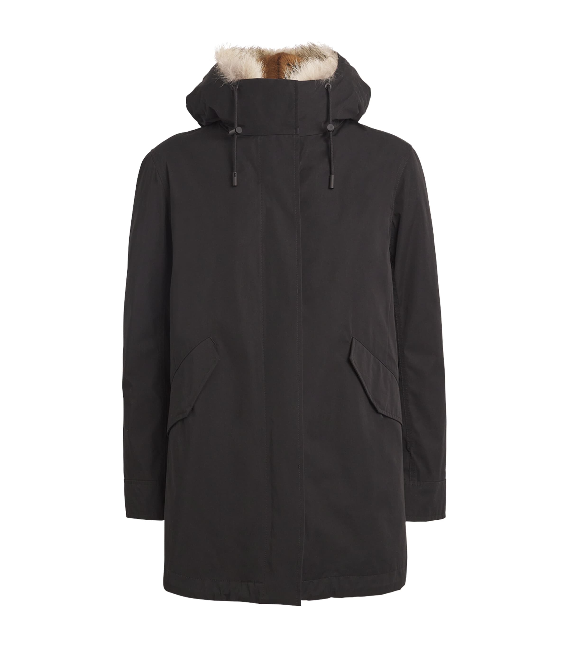 Yves Salomon Down-coyote-rabbit Parka Jacket In Black