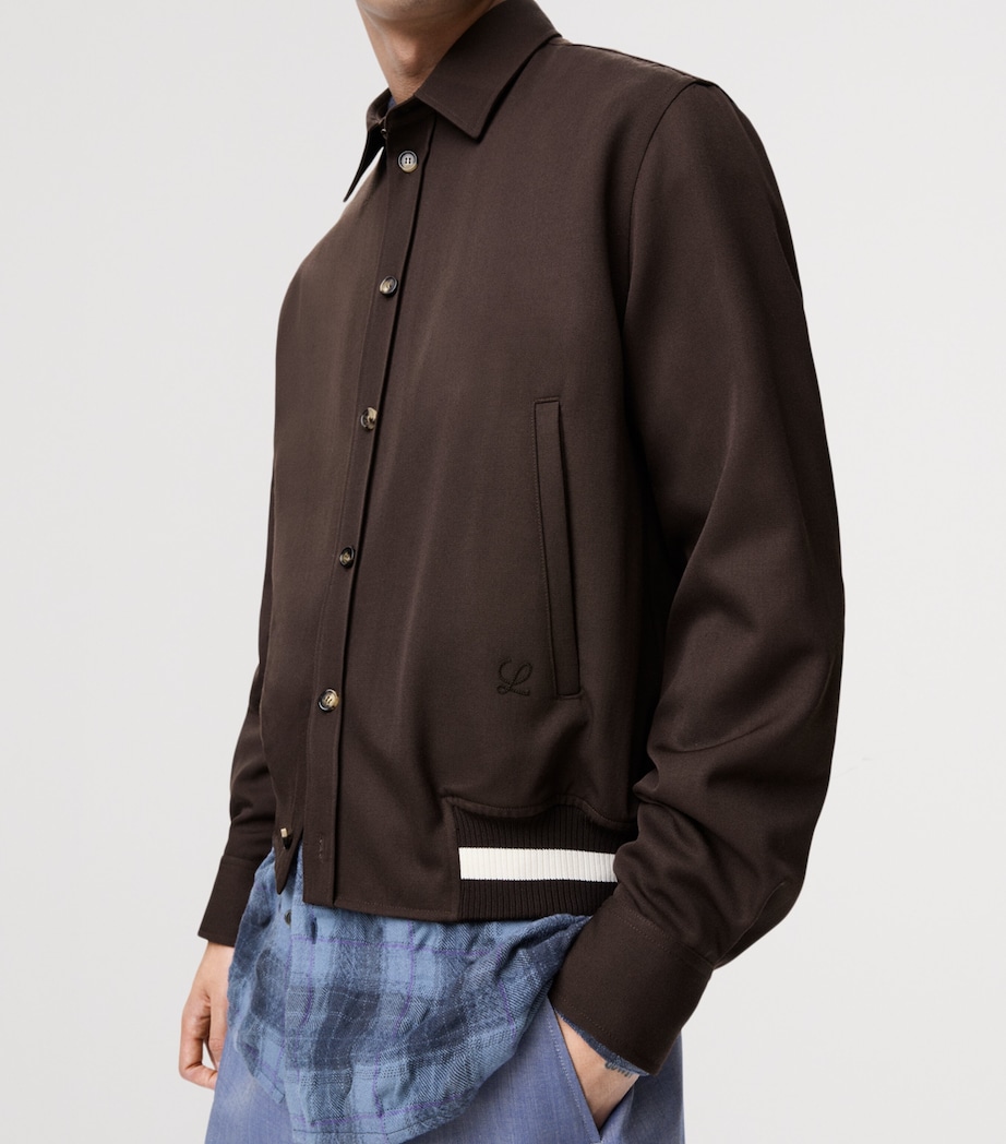 LOEWE Mens Wool-Blend Stripe-Trim Shirt Jacket Brown Image 5
