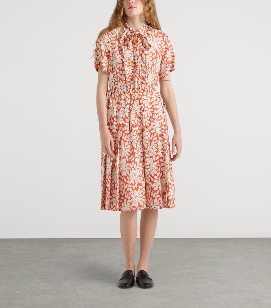 Prada Womens Pongé Pleated Midi Shirt Dress Image 2