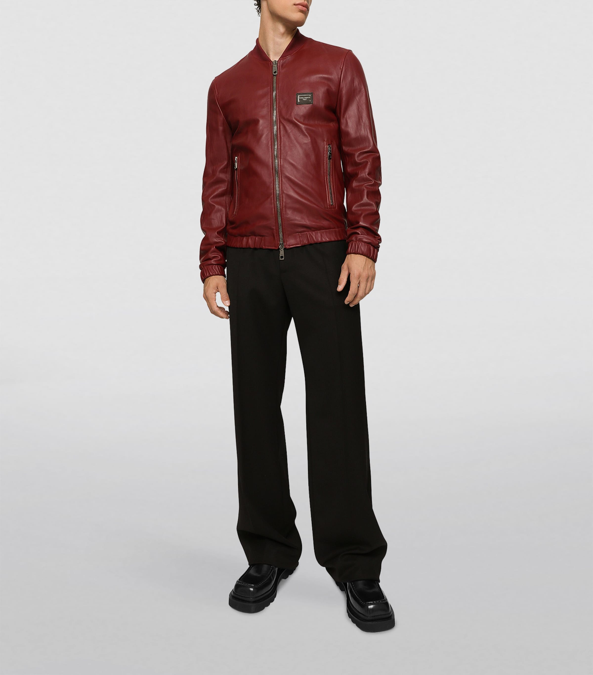 Leather Bomber Jacket R0108-WINE Image 4