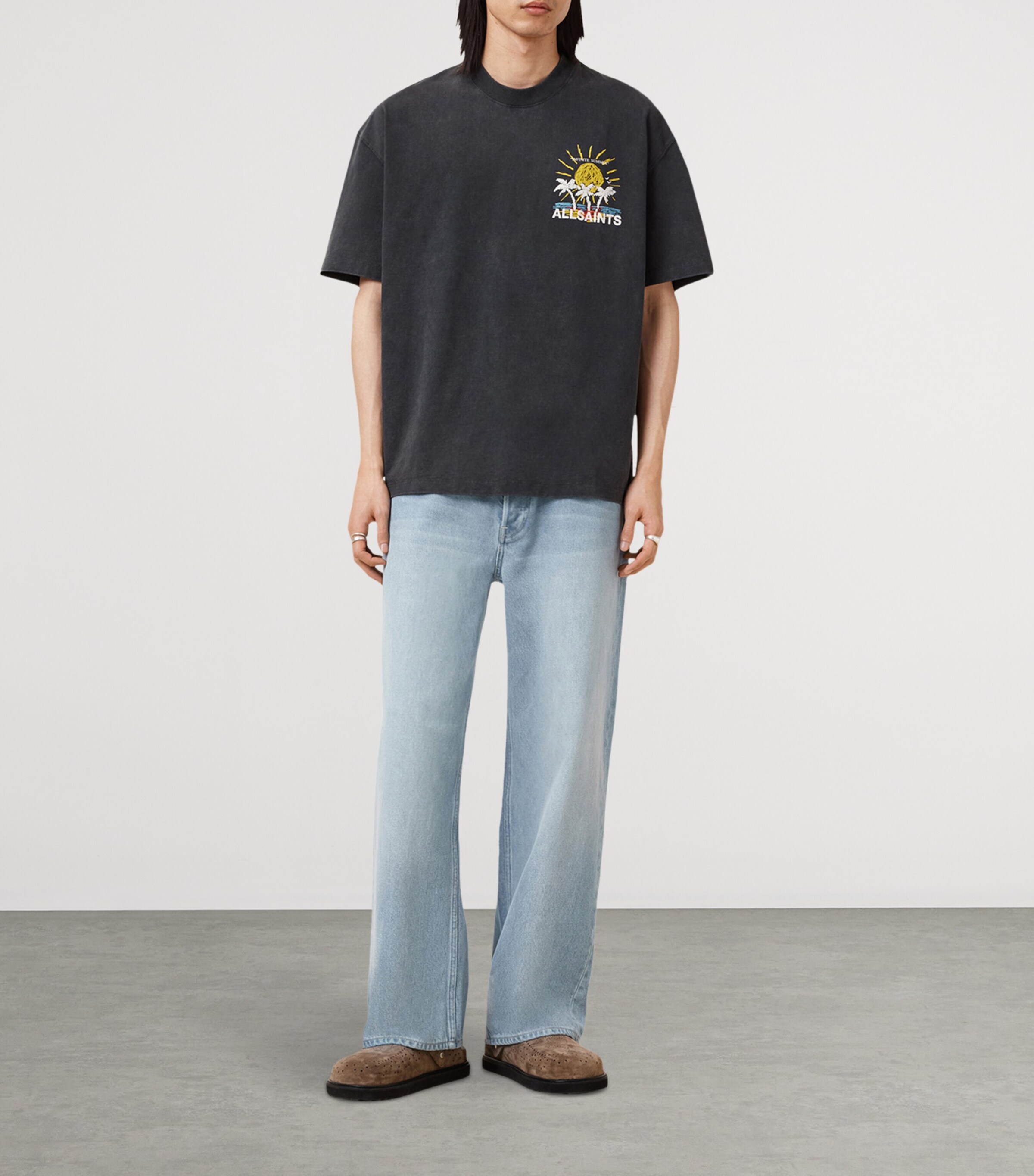 AllSaints Mens Organic Cotton Cove Logo T-Shirt Washed Black Image 2