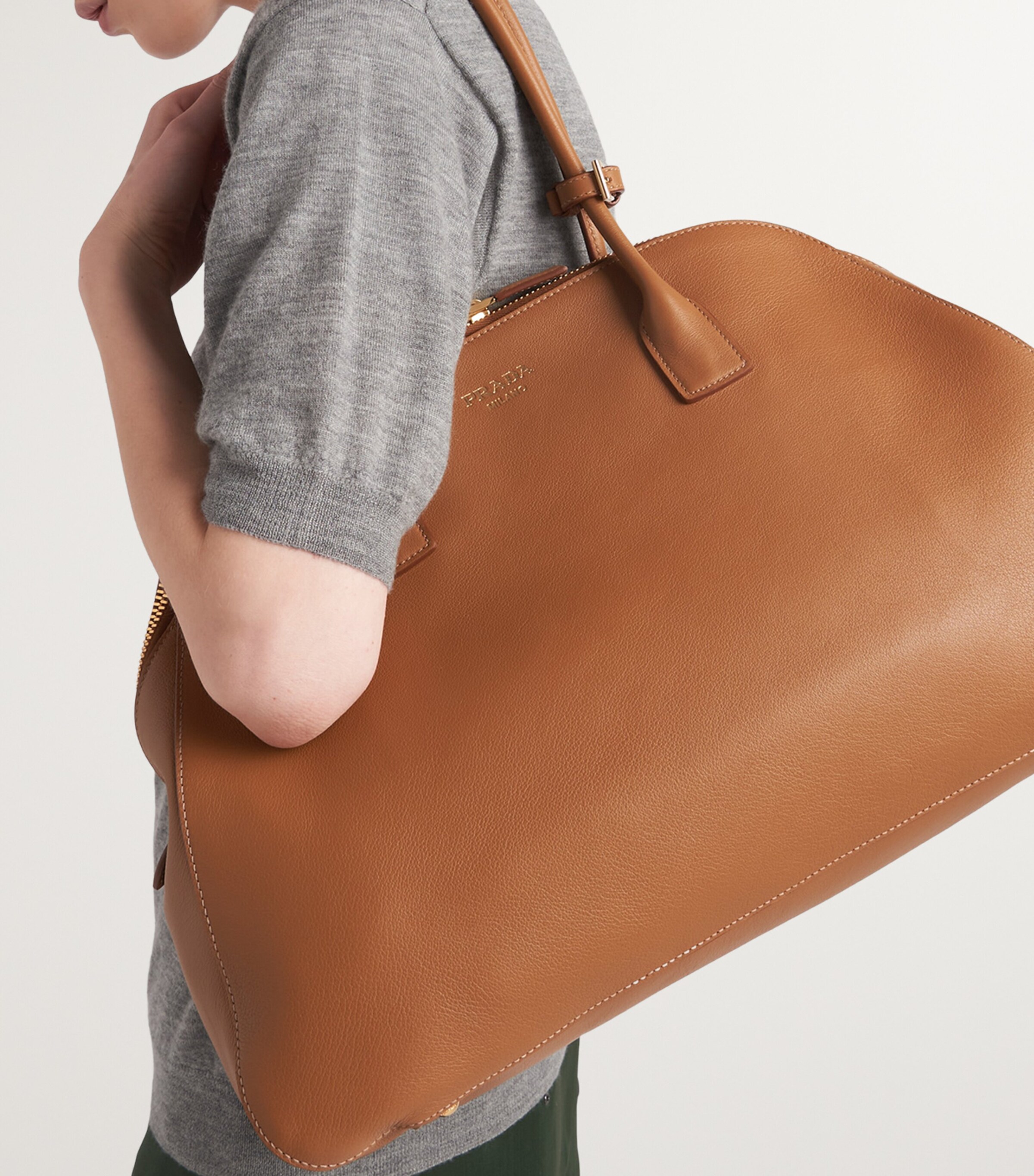 Prada Large Leather Tote Bag Image 7
