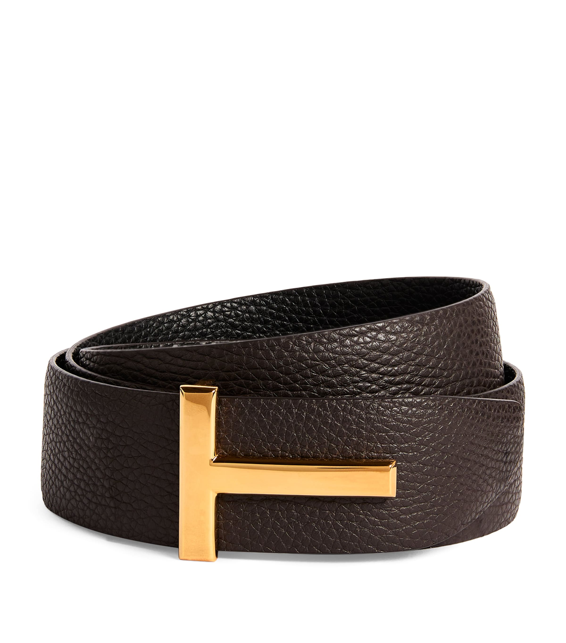 Tom Ford Leather Reversible T Icon Belt In Brown