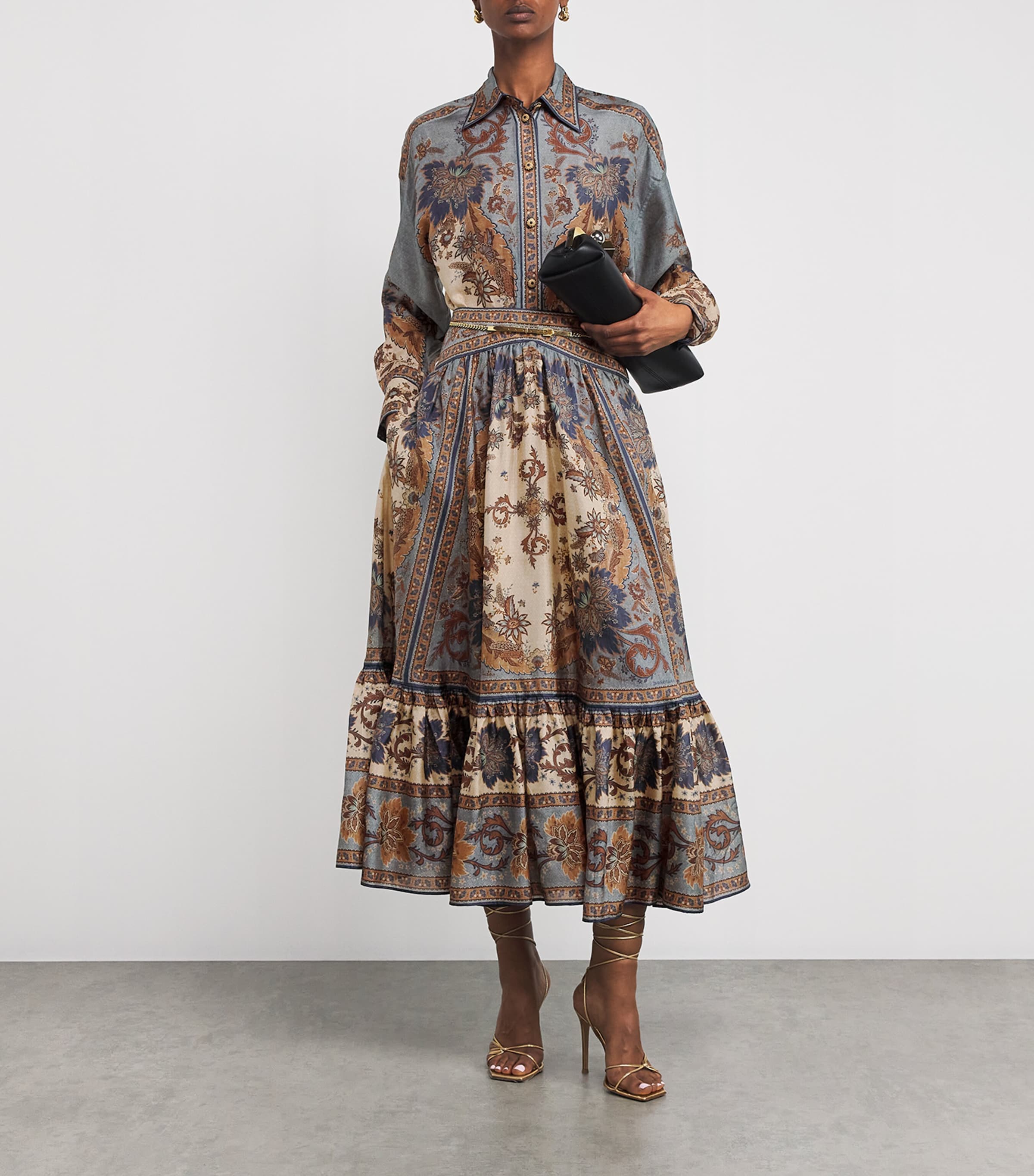 Zimmermann Womens Silk Floral Ascension Midi Skirt Blcminflo Bl/crm I/f Image 2