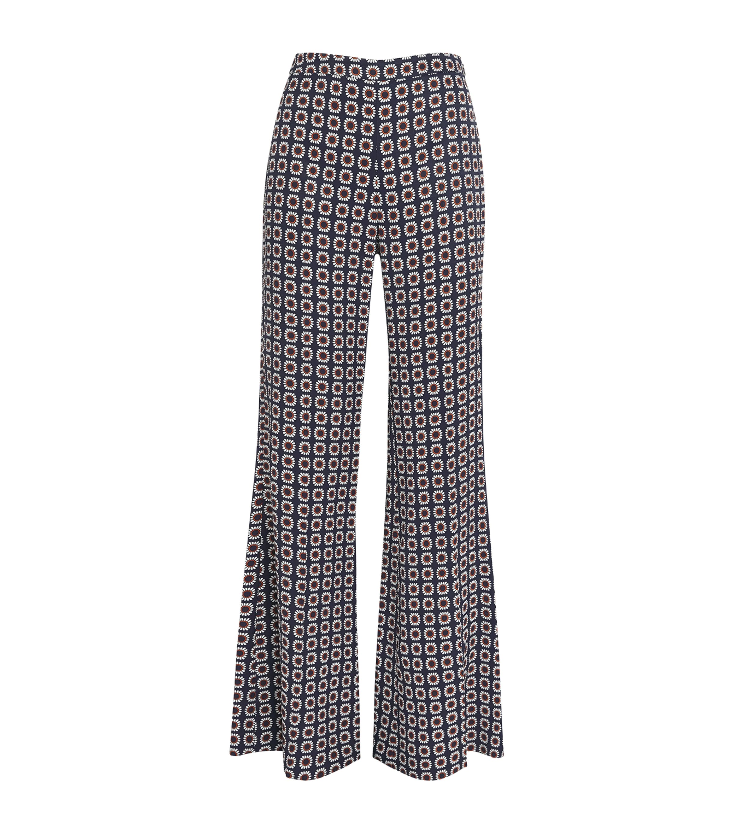 Sandro Paris Womens Floral Print Flared Trousers Deep Blue / Ocher Image 1