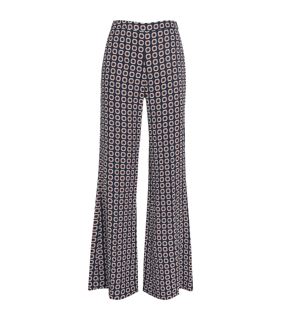 Sandro Paris Womens Floral Print Flared Trousers Deep Blue / Ocher Image 1