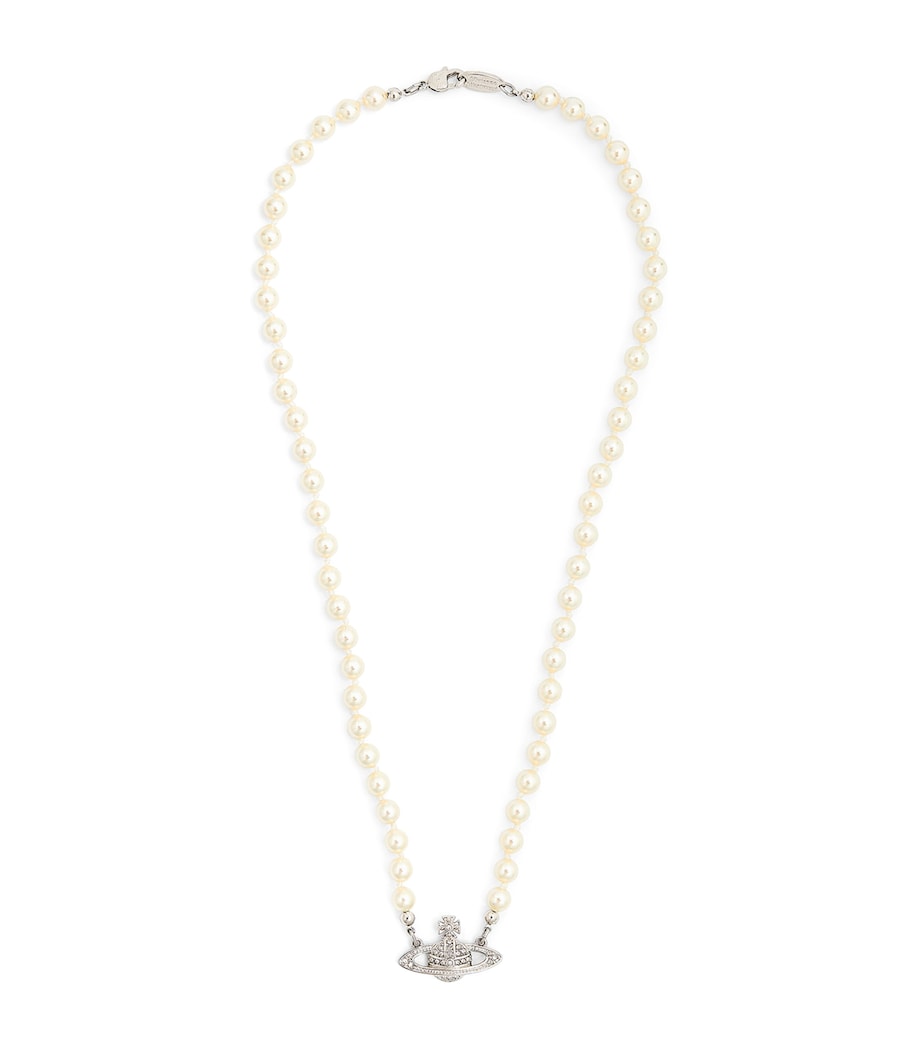 Vivienne Westwood Pearl Mini Bas Relief Necklace Plat/crm/cryst Image 1