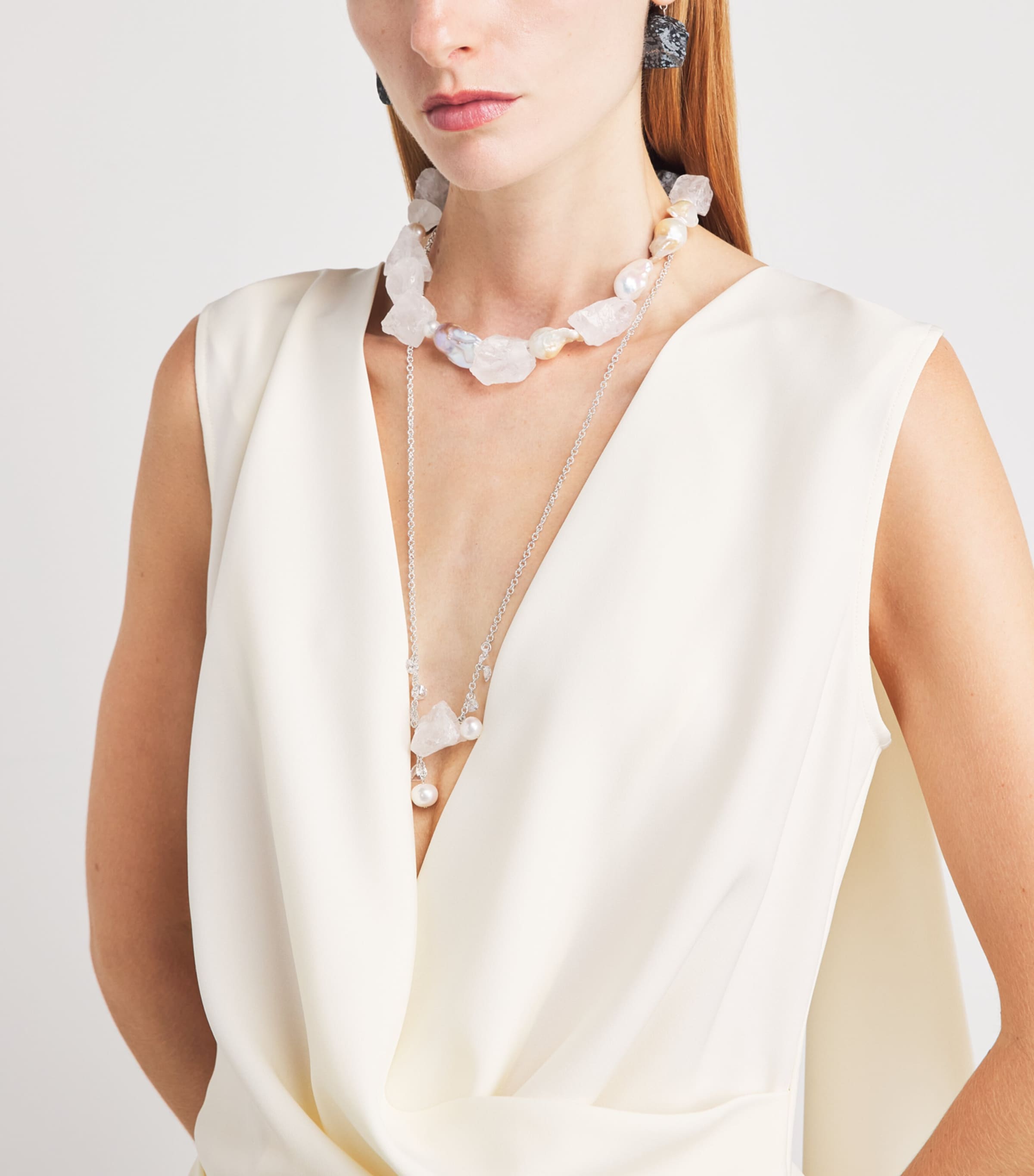 Completedworks White Quartz-Snowflake Obsidian Choker Silver Plated Image 4