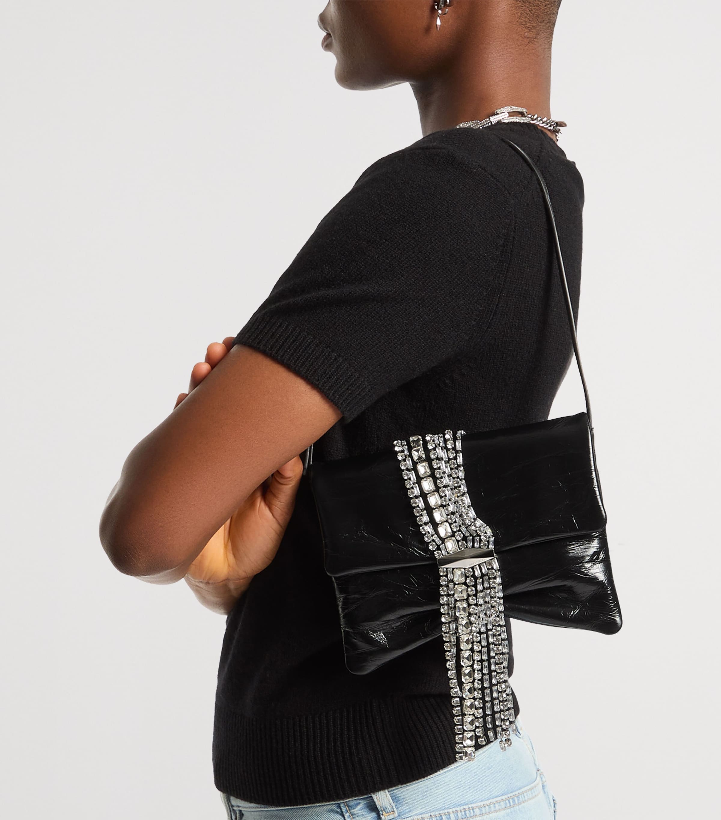 Zandra Leather Embellished Shoulder Bag BLACK/SILVER Image 2