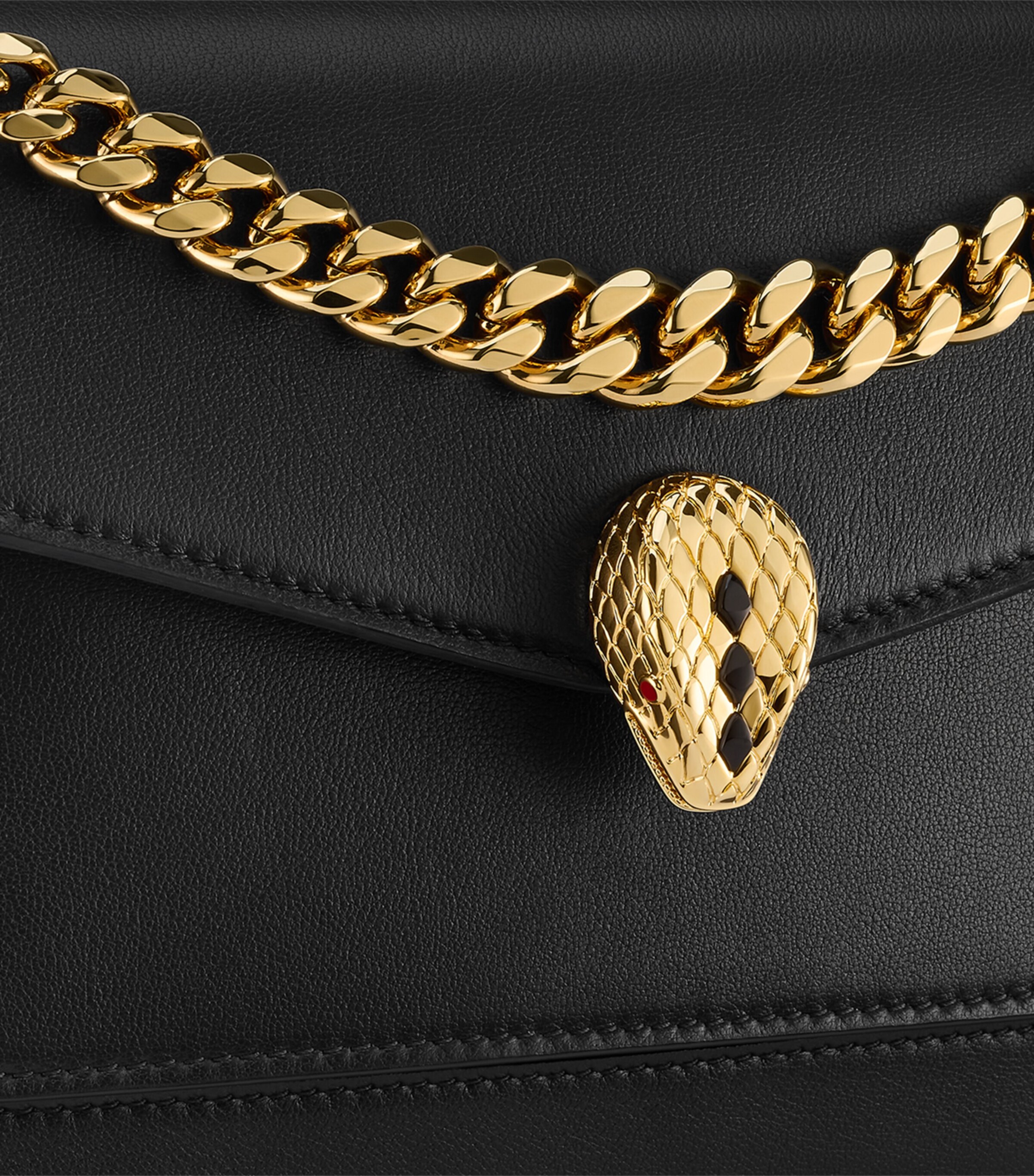 Leather Serpenti East-West Shoulder Bag BLACK Image 9