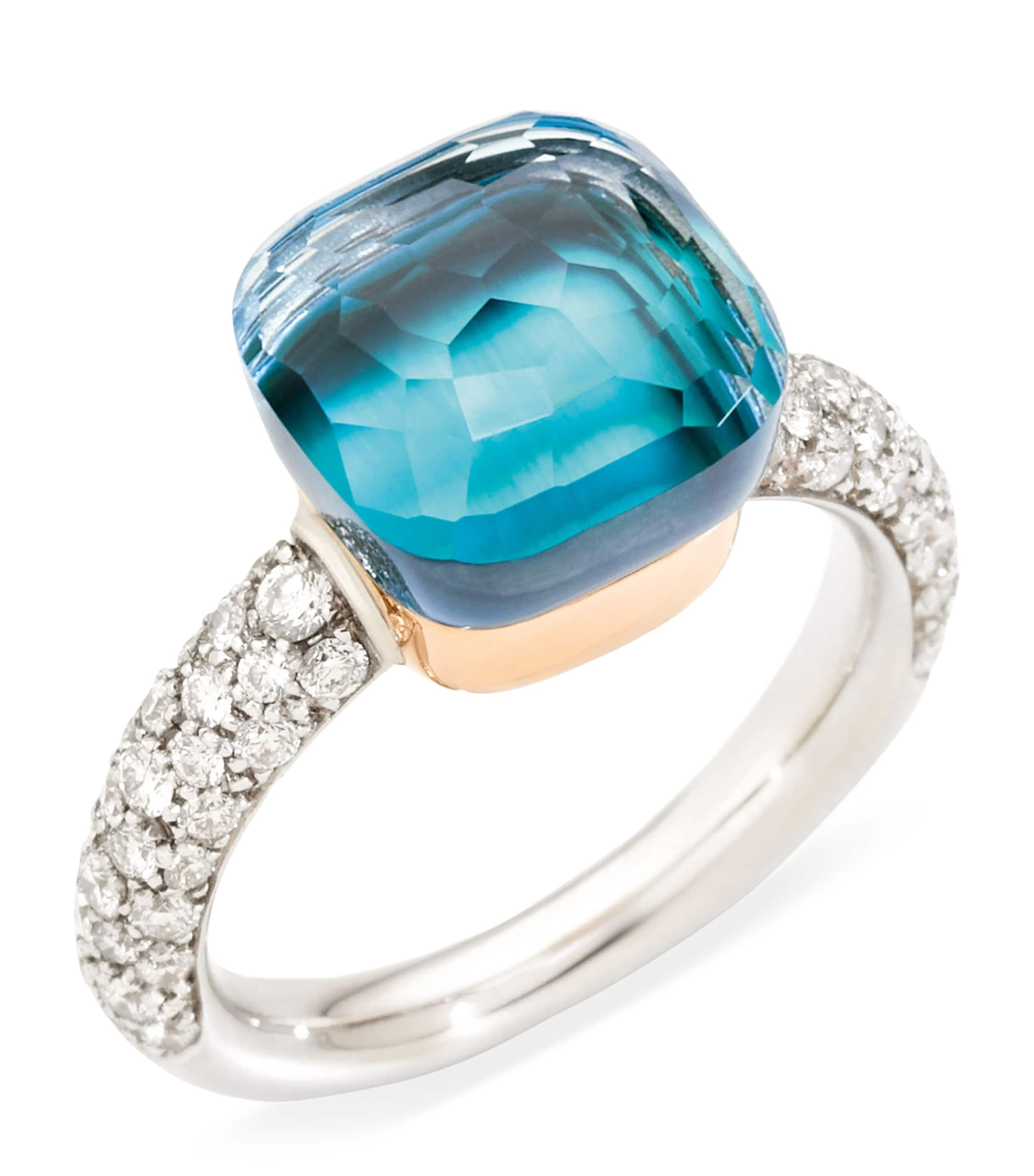 Pomellato Mixed Gold, Diamond, Topaz And Agate Nudo Classic Ring In White Gold