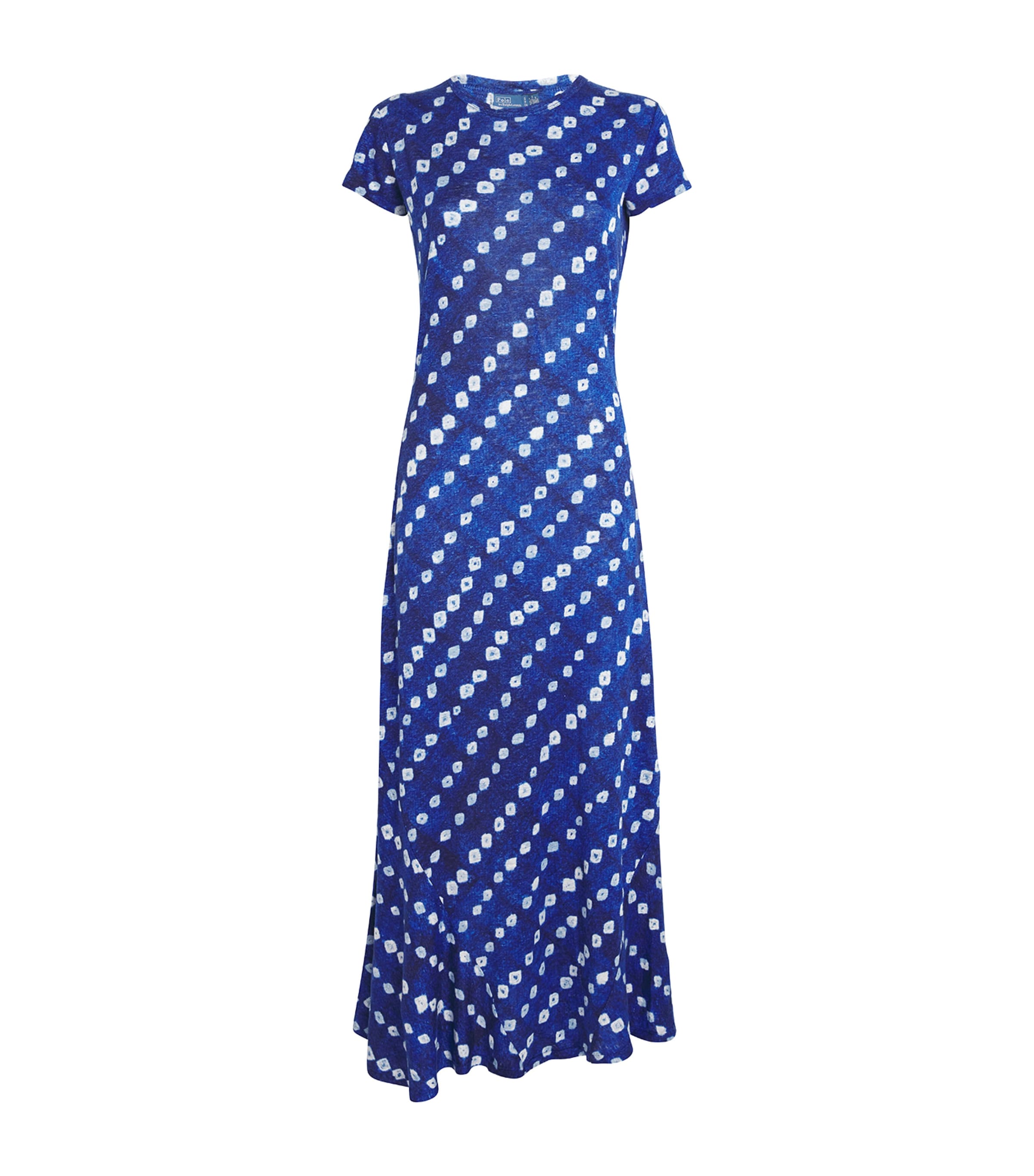 Shop Polo Ralph Lauren Linen Printed Midi Dress In Blue