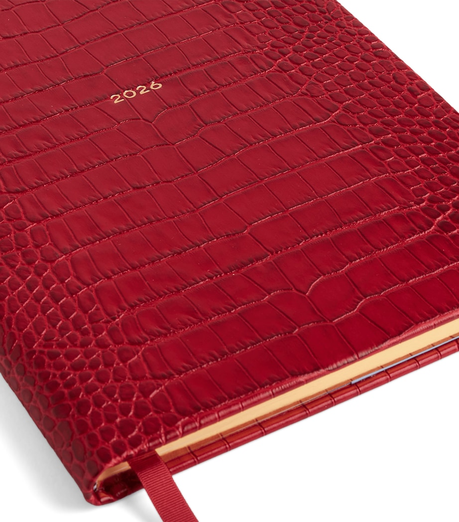 Croc-Embossed Leather Kings Desk Diary RED Image 5