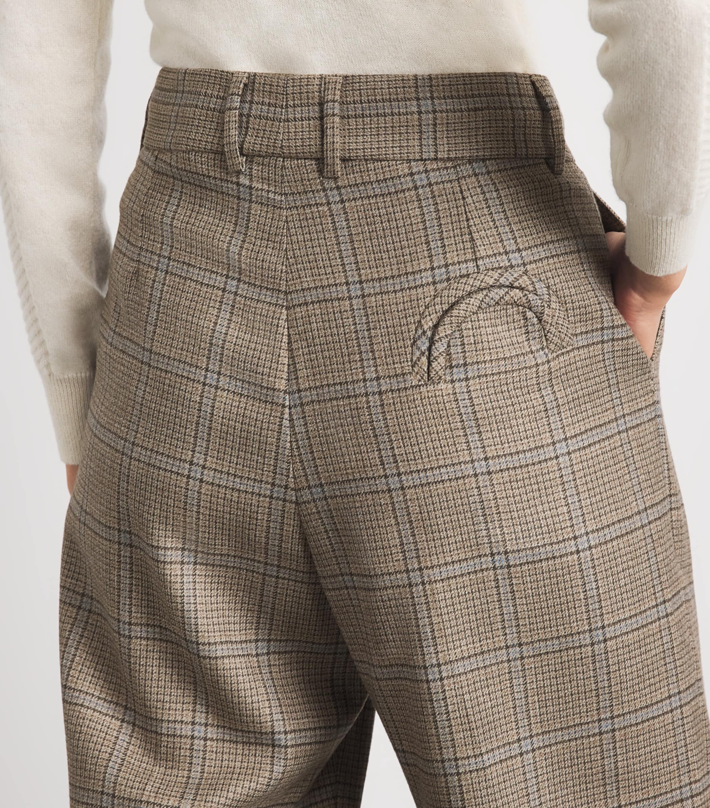 Blazé Milano Womens Virgin Wool Check Fox Tailored Trousers Beige Image 3