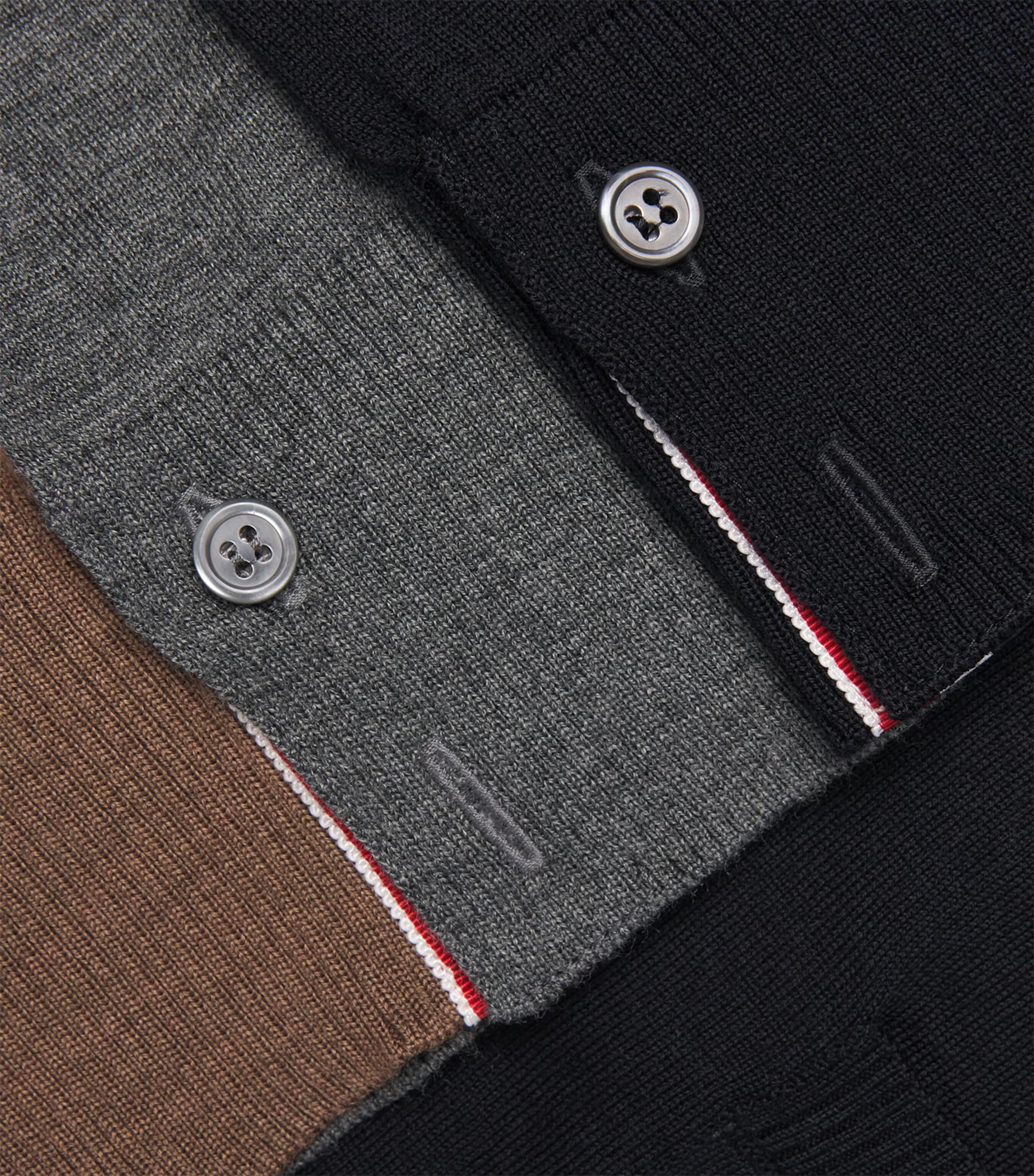 Virgin Wool Tricolour Cardigan NAVY/GREY/BROWN Image 5