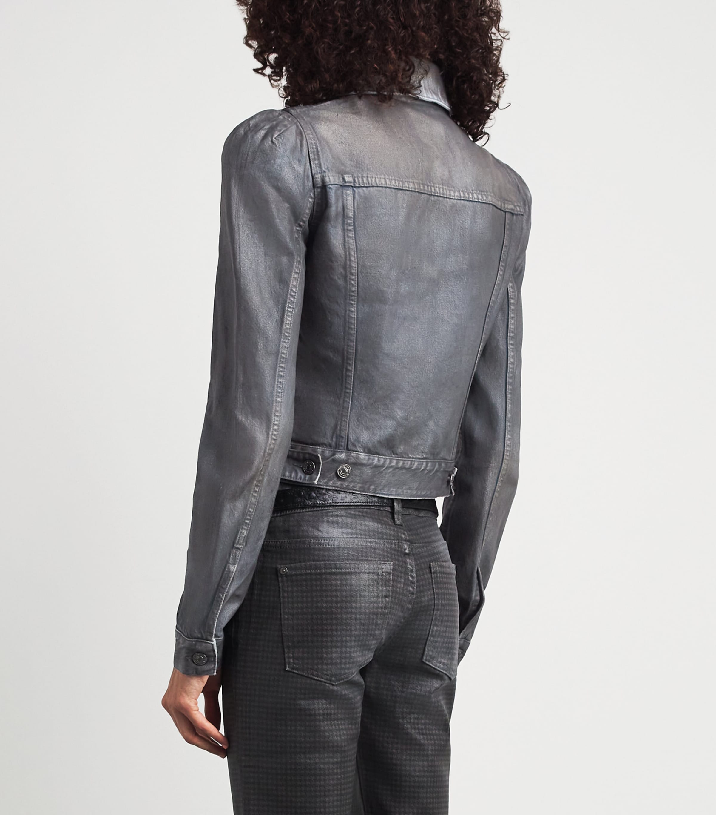 7 For All Mankind Womens Coated Denim Jacket Dark Grey Image 5