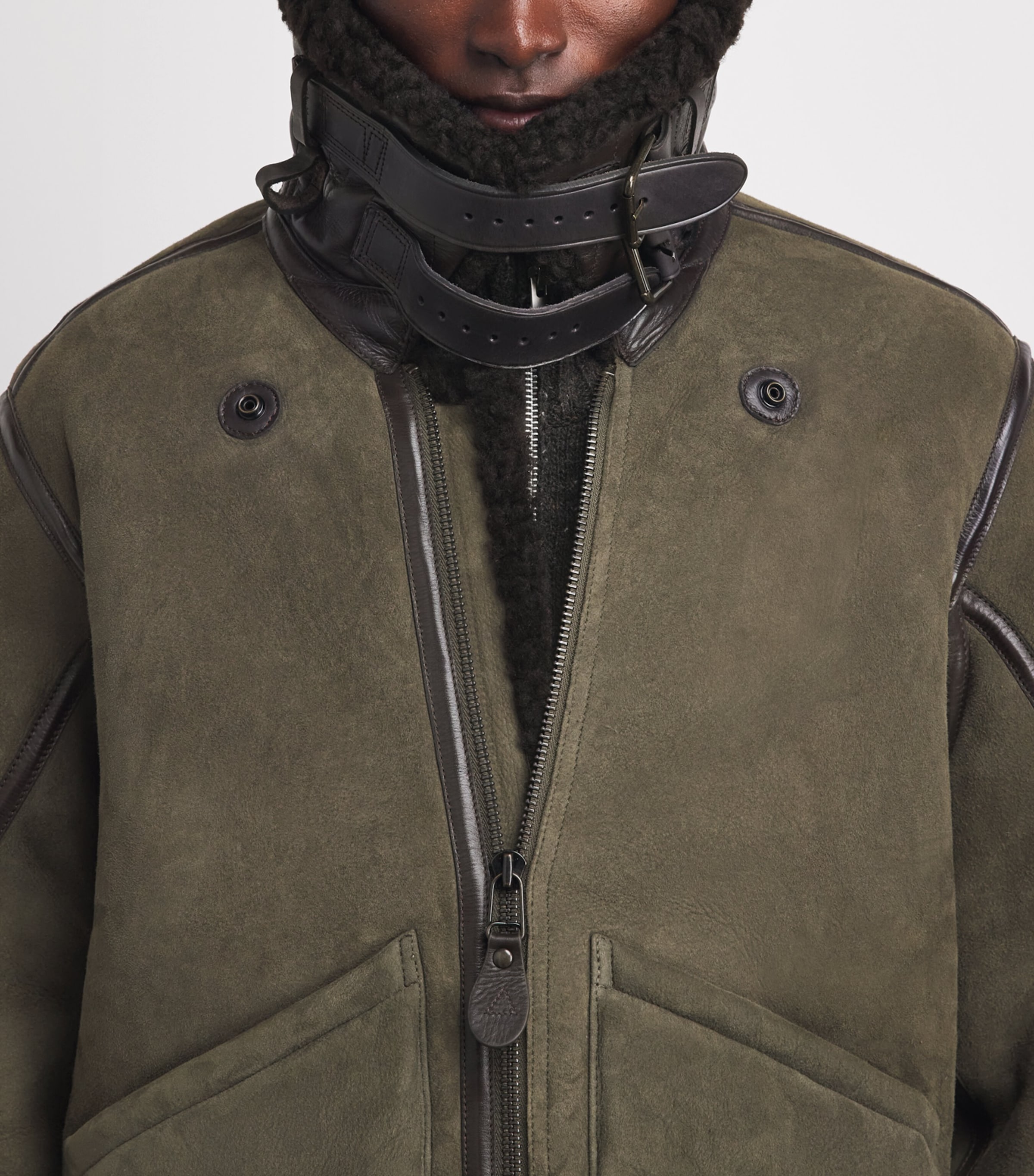 Polo Ralph Lauren Mens Shearling Flight Jacket Myrtle Grn/dark Brn Image 3