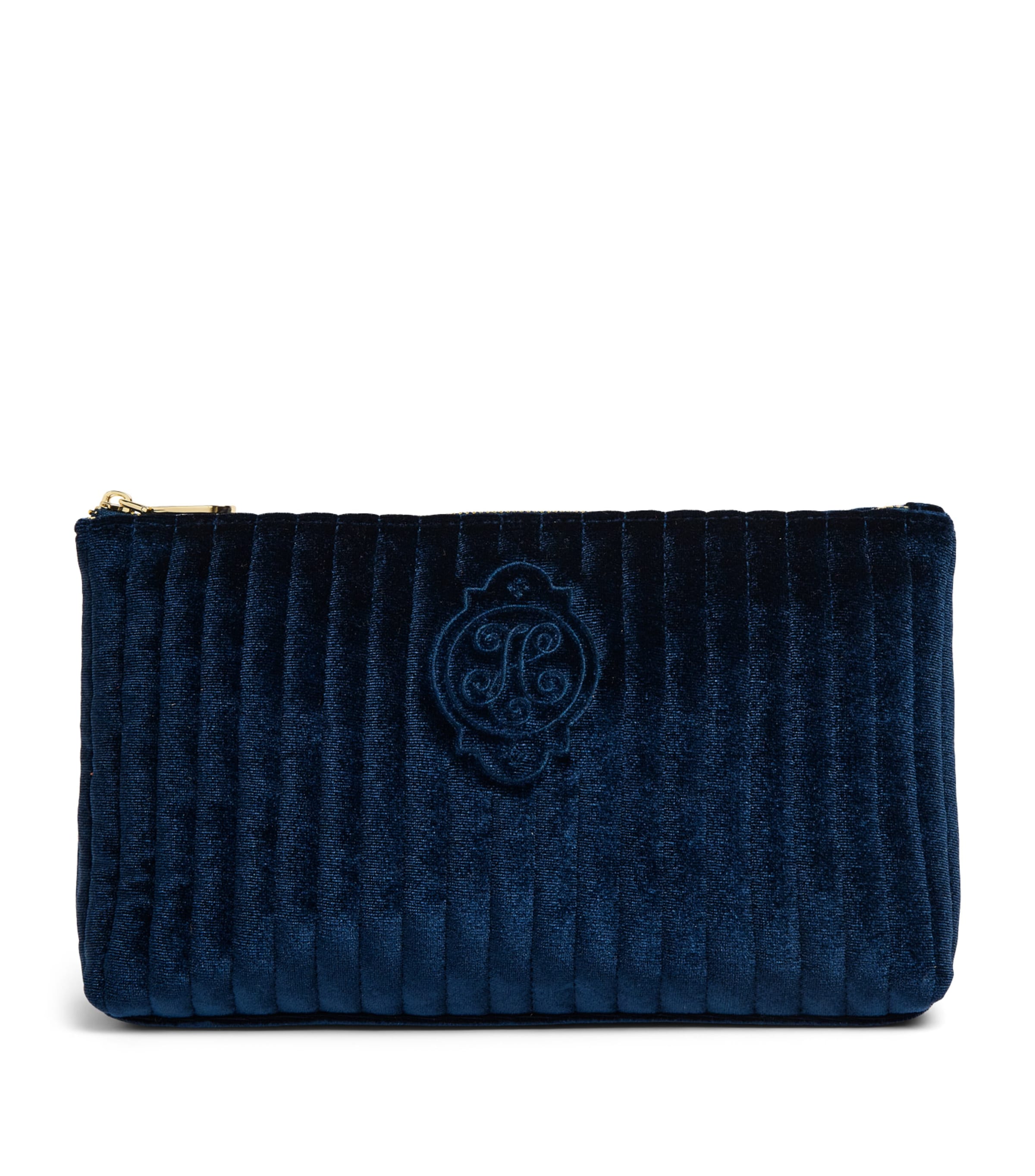 Harrods Medium Velvet Partridge Wash Bag Navy Image 1