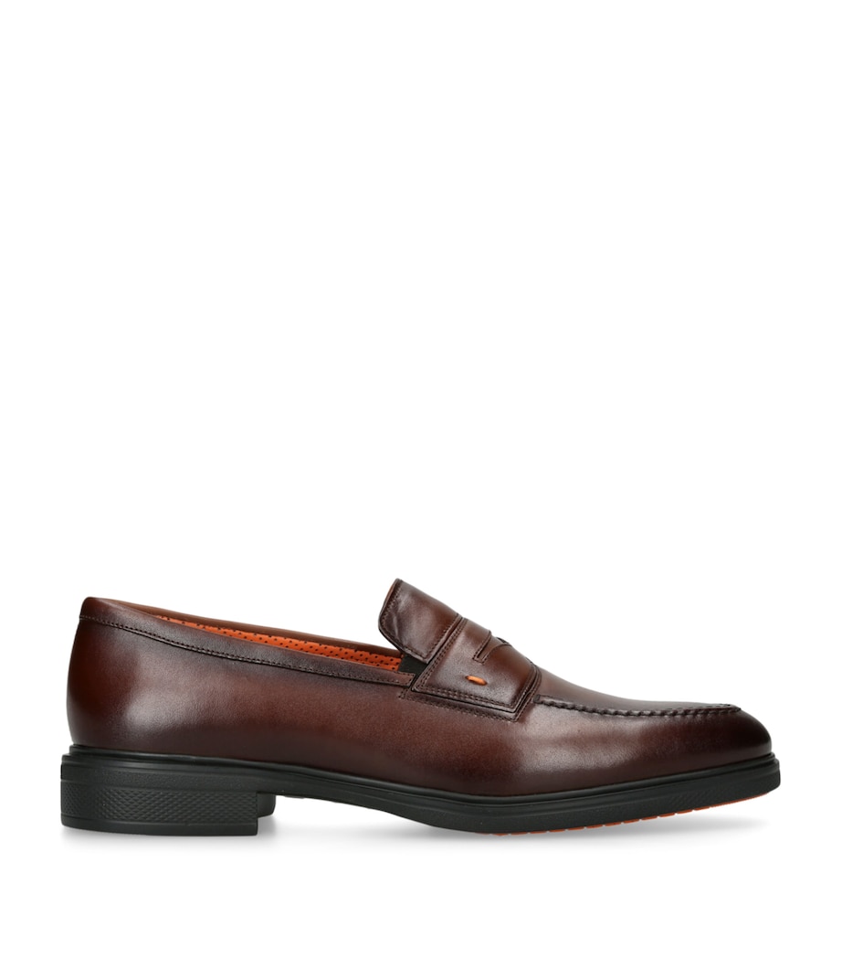 Santoni Leather Easy Penny Loafers Dark Brown Image 1