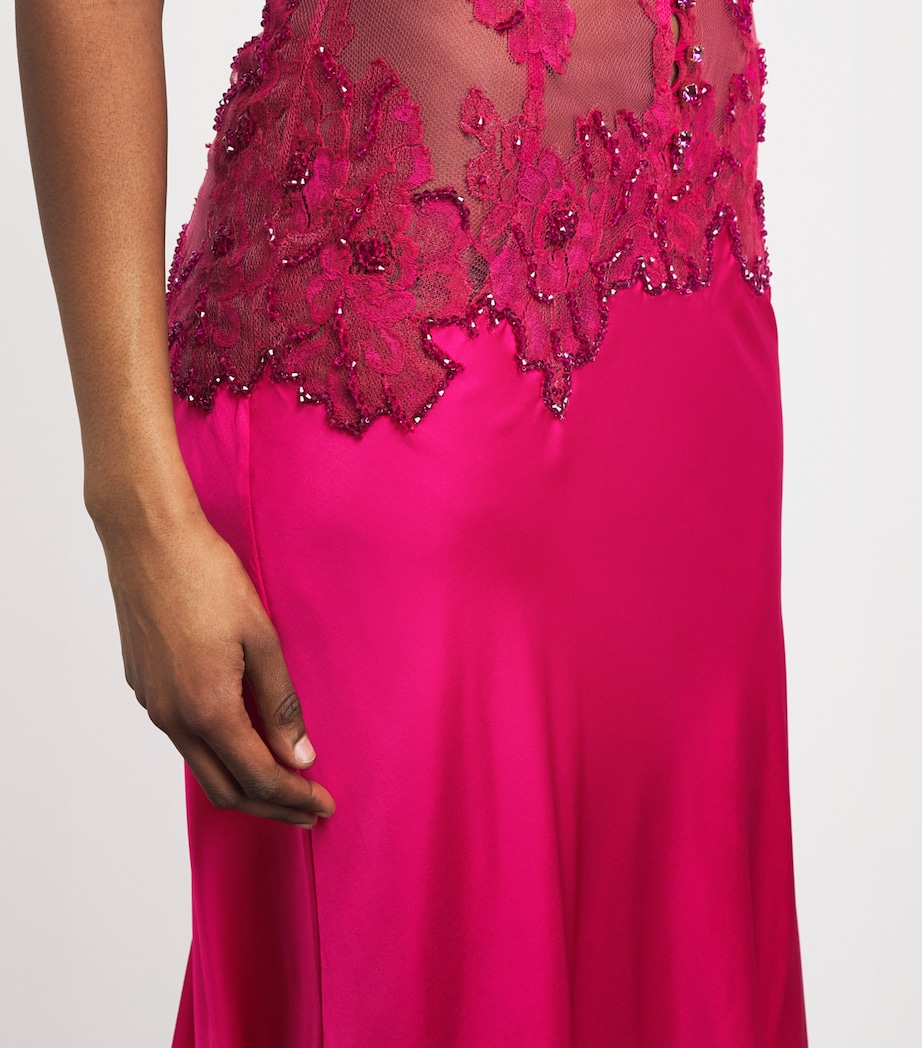 Rosamosario Womens Silk-Lace Cherry Orchard Slip Dress Cherry Red Image 3