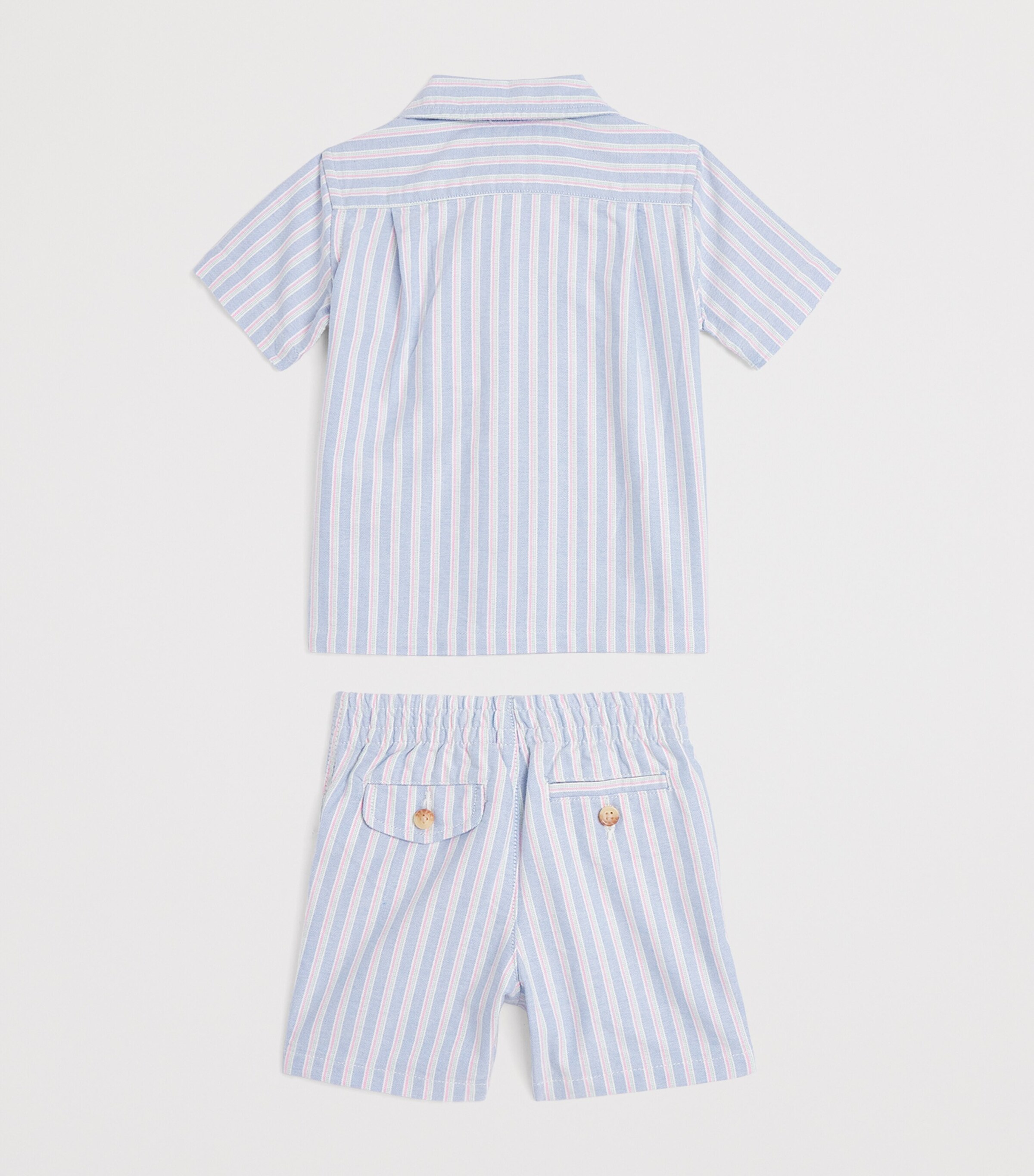 Ralph Lauren Kids Cotton Shirt and Shorts Set (3-24 Months) Blue Pink Multi Image 2