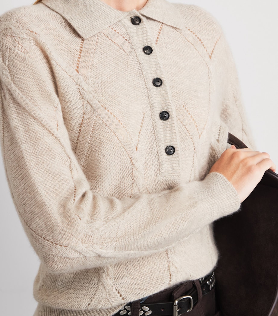 Kiton Womens Cashmere-Silk Pointelle-Knit Polo Shirt Beige Image 3