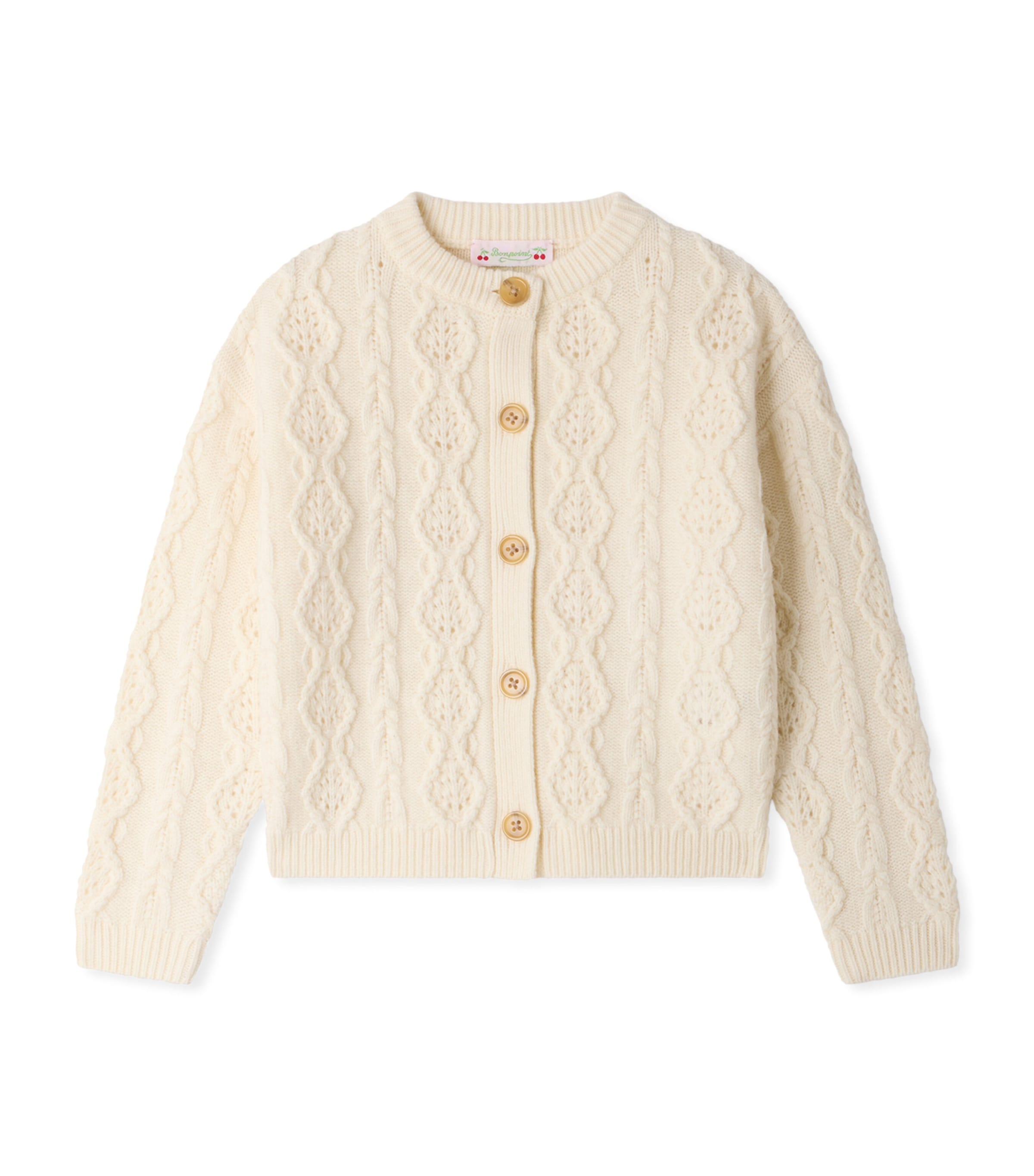 Bonpoint Wool Cable-Knit Cardigan (4-8 Years) Blanc Lait Image 1